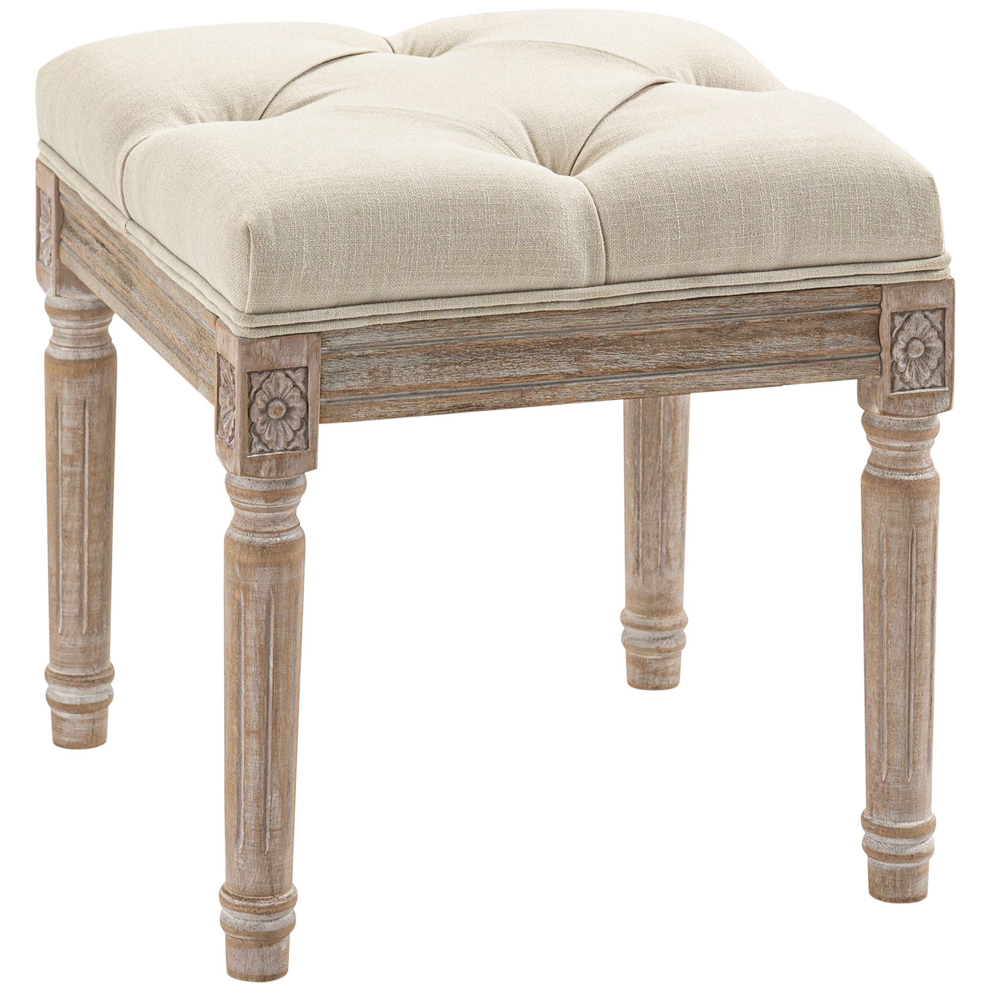 HOMCOM Fußhocker fürs Wohnzimmer, Ottoman, gepolsterter Sitz mit Leinenoptik-Stoff und Gummibaumholz-Beinen, quadratischer Wohnzimmerpouf für Schlafzimmer, Flur, 40 x 40 x 43 cm, beige Aosom