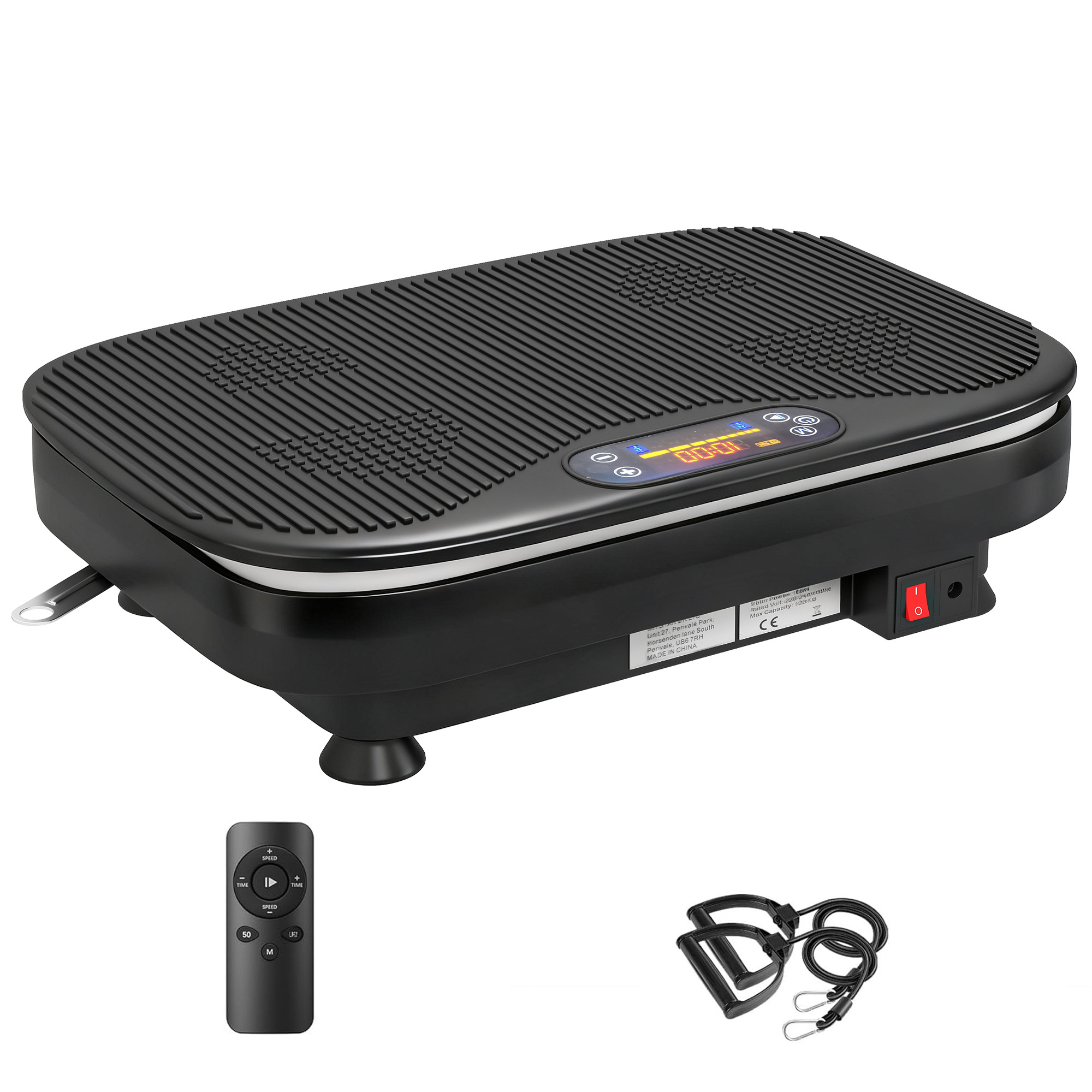 SPORTNOW Plateforme Vibrante avec Lumières, Bluetooth, 3 Programmes, 99 Vitesses, Télécommande, Écran LED, 47x32x12cm, Noir