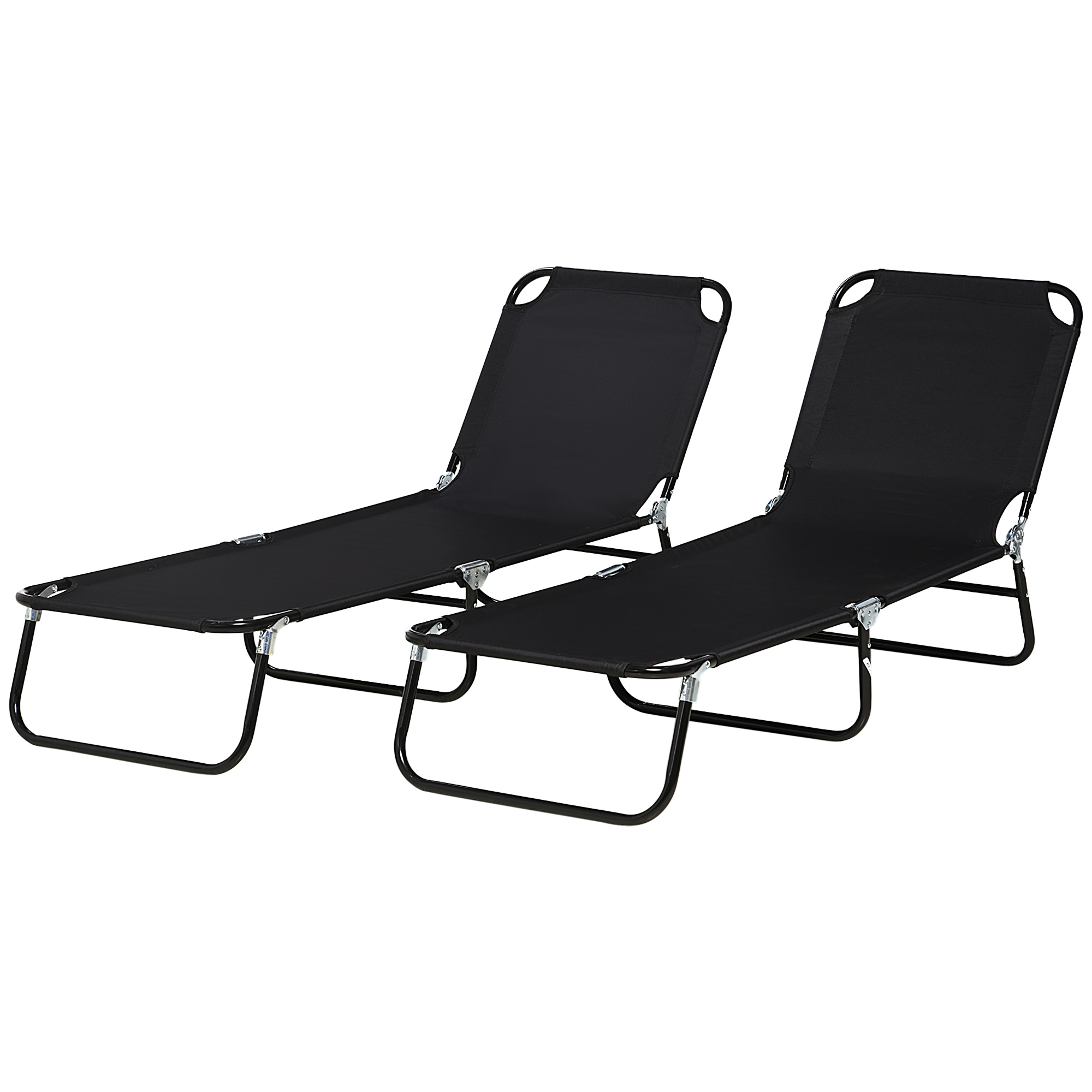 Outsunny Lot de 2 bain de soleil, chaise longue pliante avec dossier inclinable sur 5 positions, structure en acier, noir
