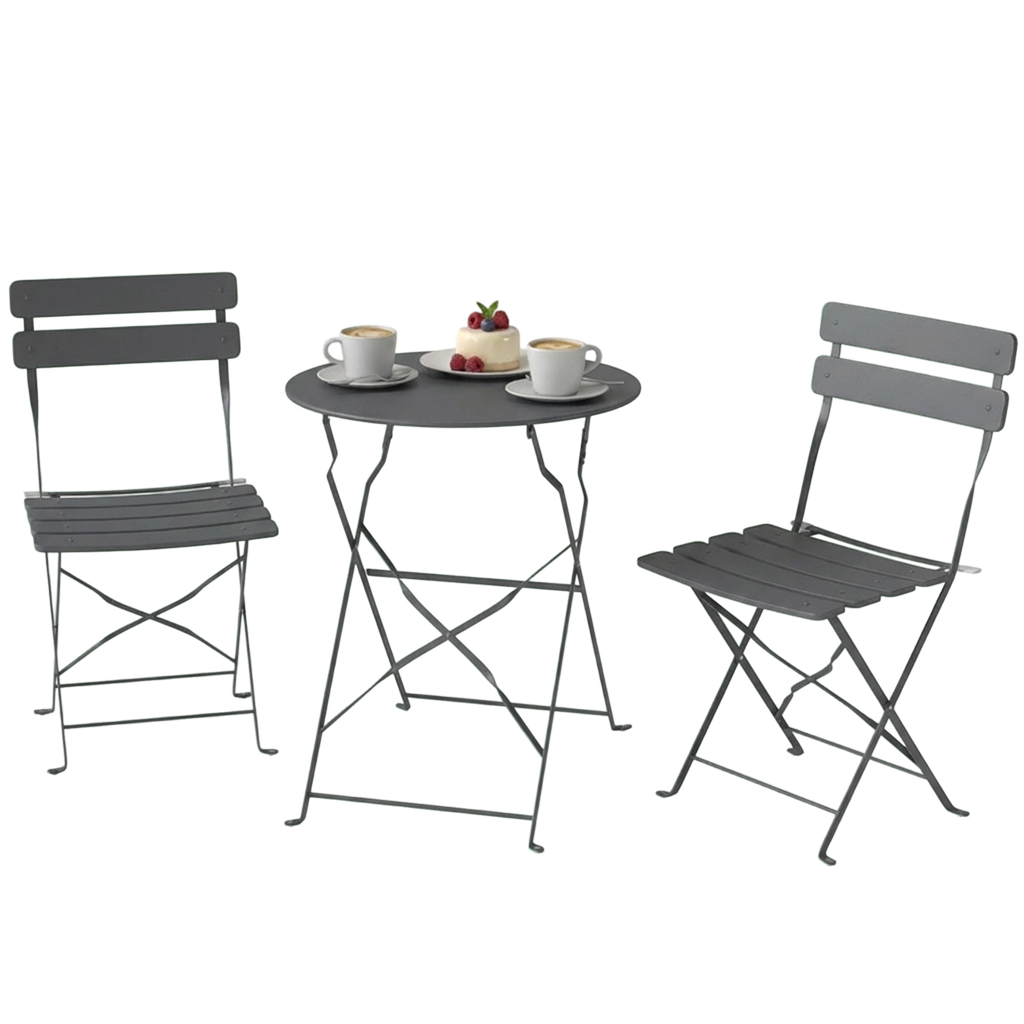 Outsunny Ensemble de Bistrot Jardin 3 Pièces Table et 2 Chaises Pliantes avec Double Protection Anti-Rouille Métal Gris