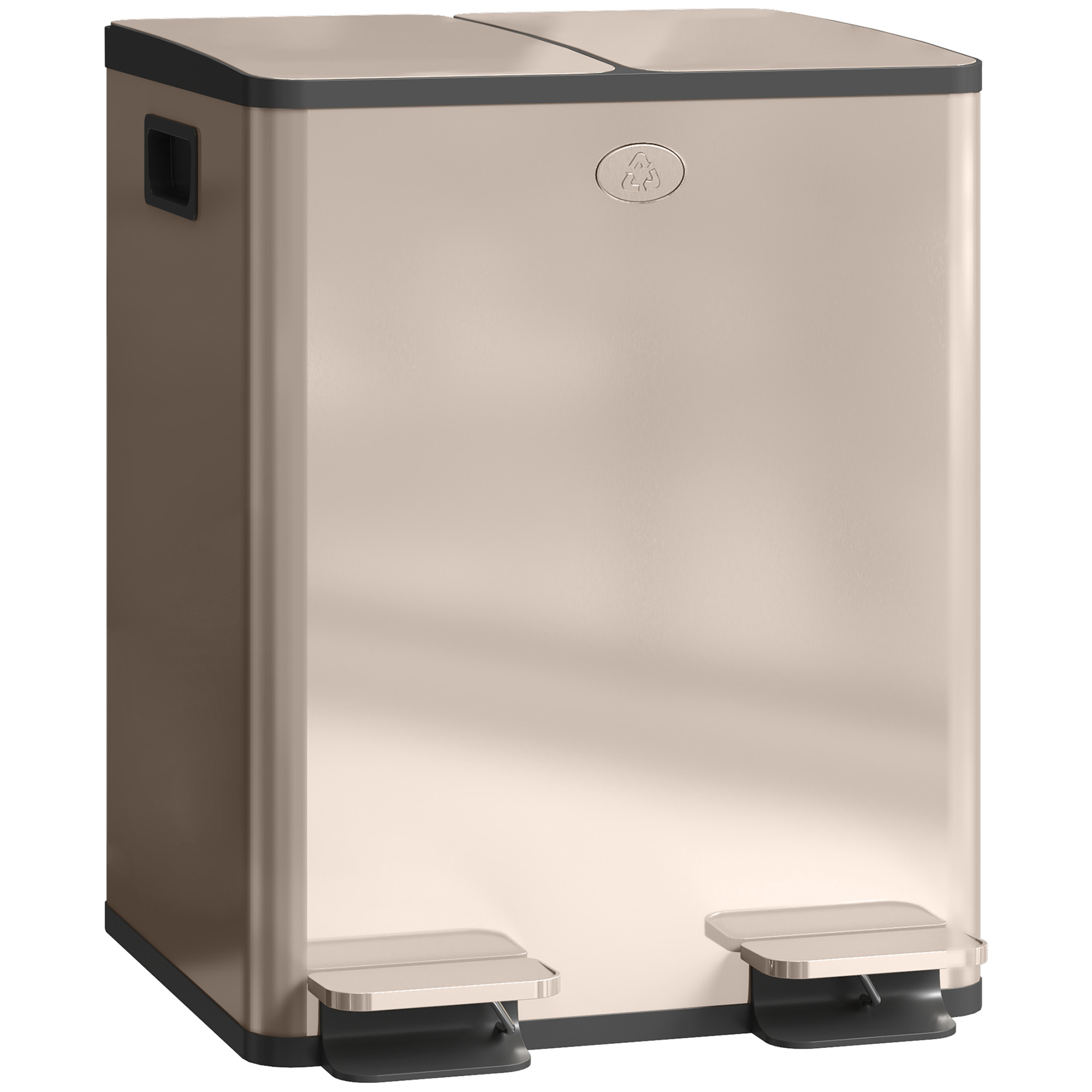 HOMCOM Doppel-Mülleimer 2 x 20 l, Edelstahl-Pedal-Mülleimer, herausnehmbare Inneneimer, Soft-Close-Deckel mit Offenhaltefunktion, fingerabdruckresistent, Gold Aosom
