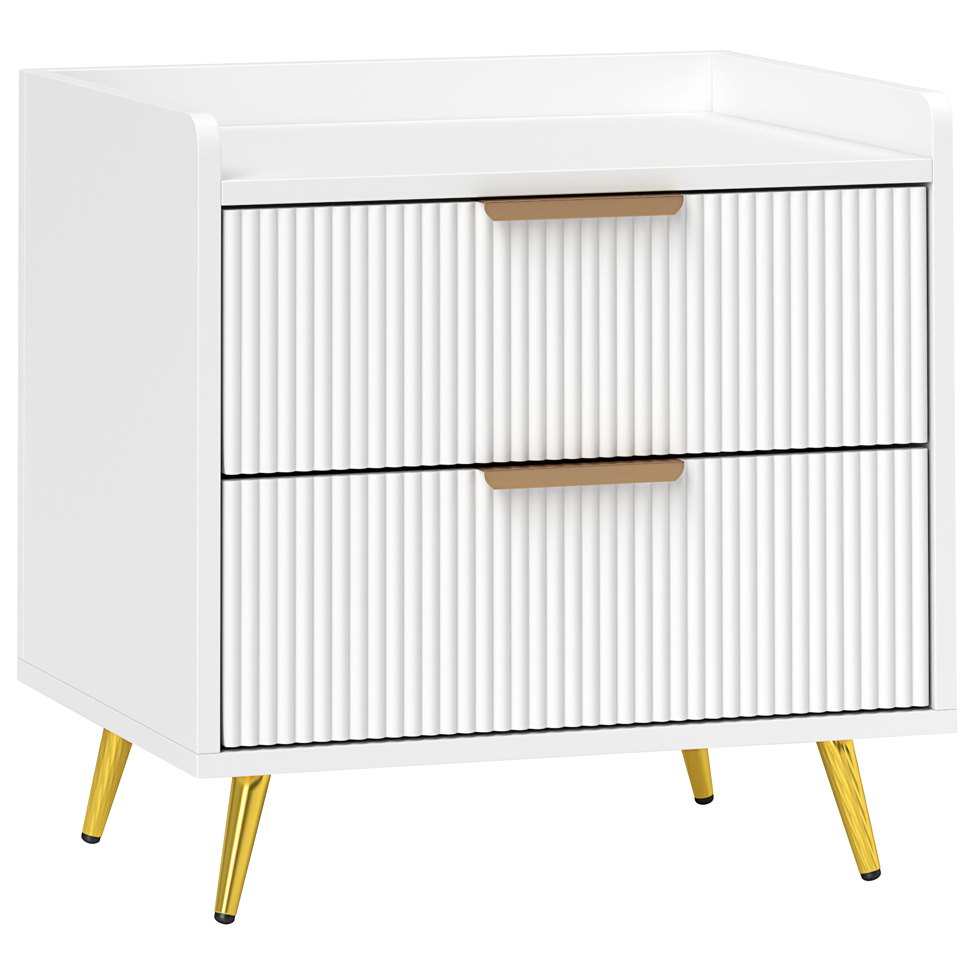 HOMCOM Nachttisch, Nachtschrank mit 2 gerillten Schubladen, goldfarbene Metallfüße, Nachtkästchen für Schlafzimmer, Wohnzimmer, 50 x 40 x 50 cm, weiß Aosom