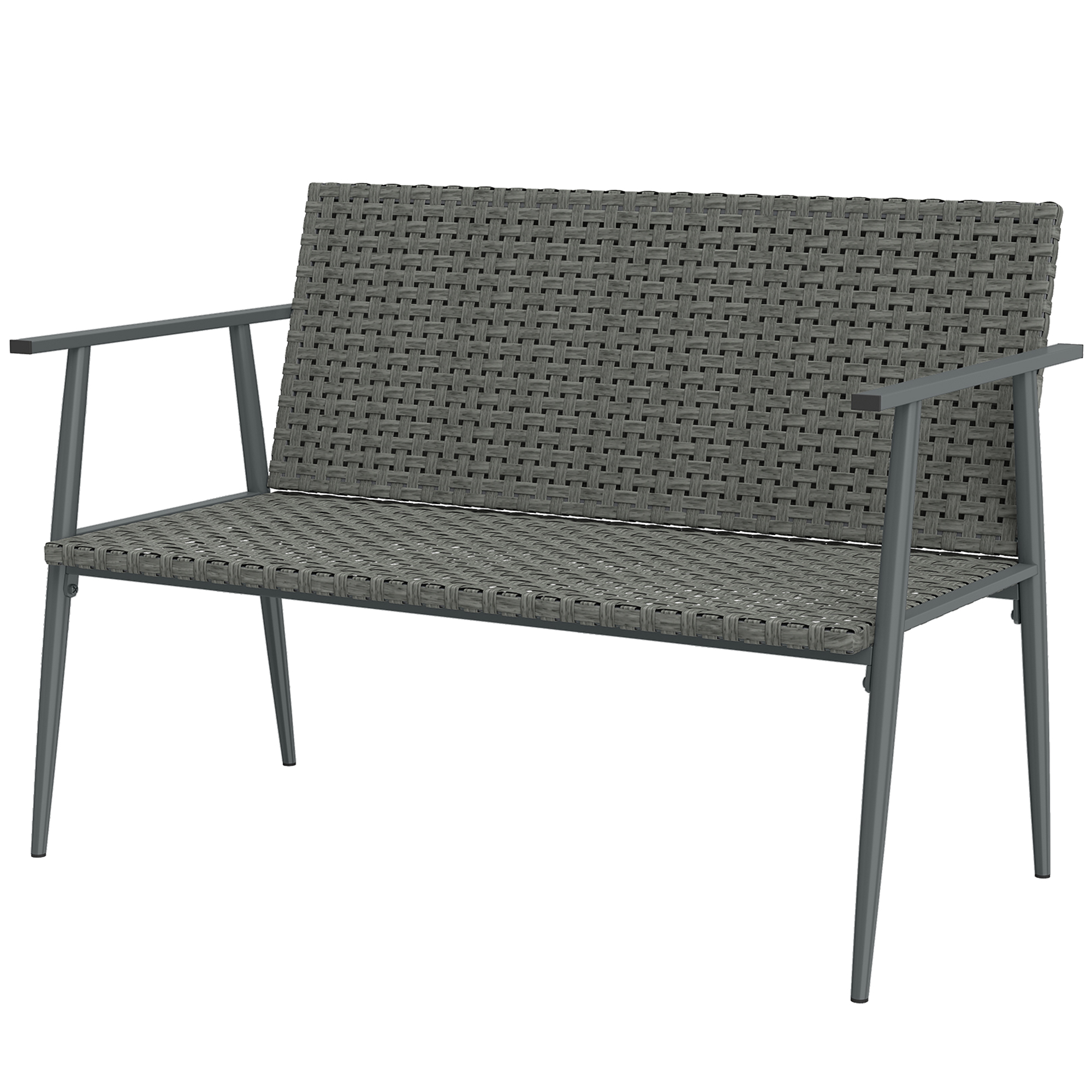 Outsunny Banc de Jardin 2 places en Résine Tressée et Acier, avec Accoudoirs, Dossiers et Pieds Réglables, 110x58x78cm, Gris