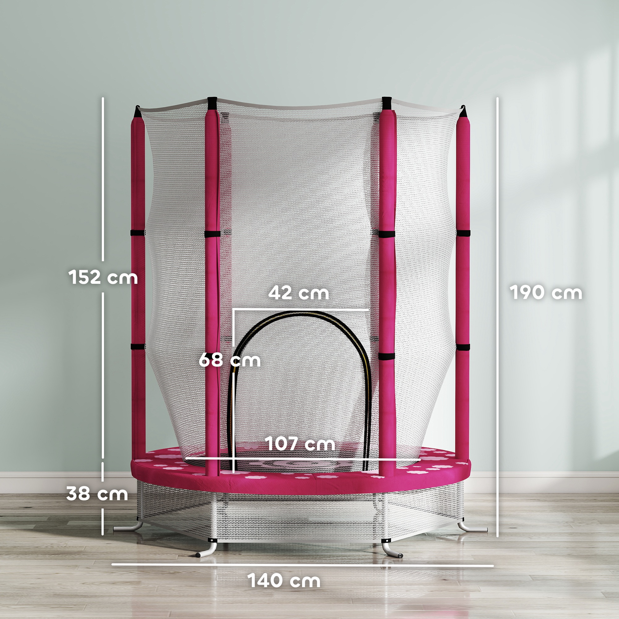 Trampoline Enfant AIYAPLAY 140 Cm – Filet Sécurité 360°, Porte Zippée, Pour 3-6 Ans, Intérieur/extérieur