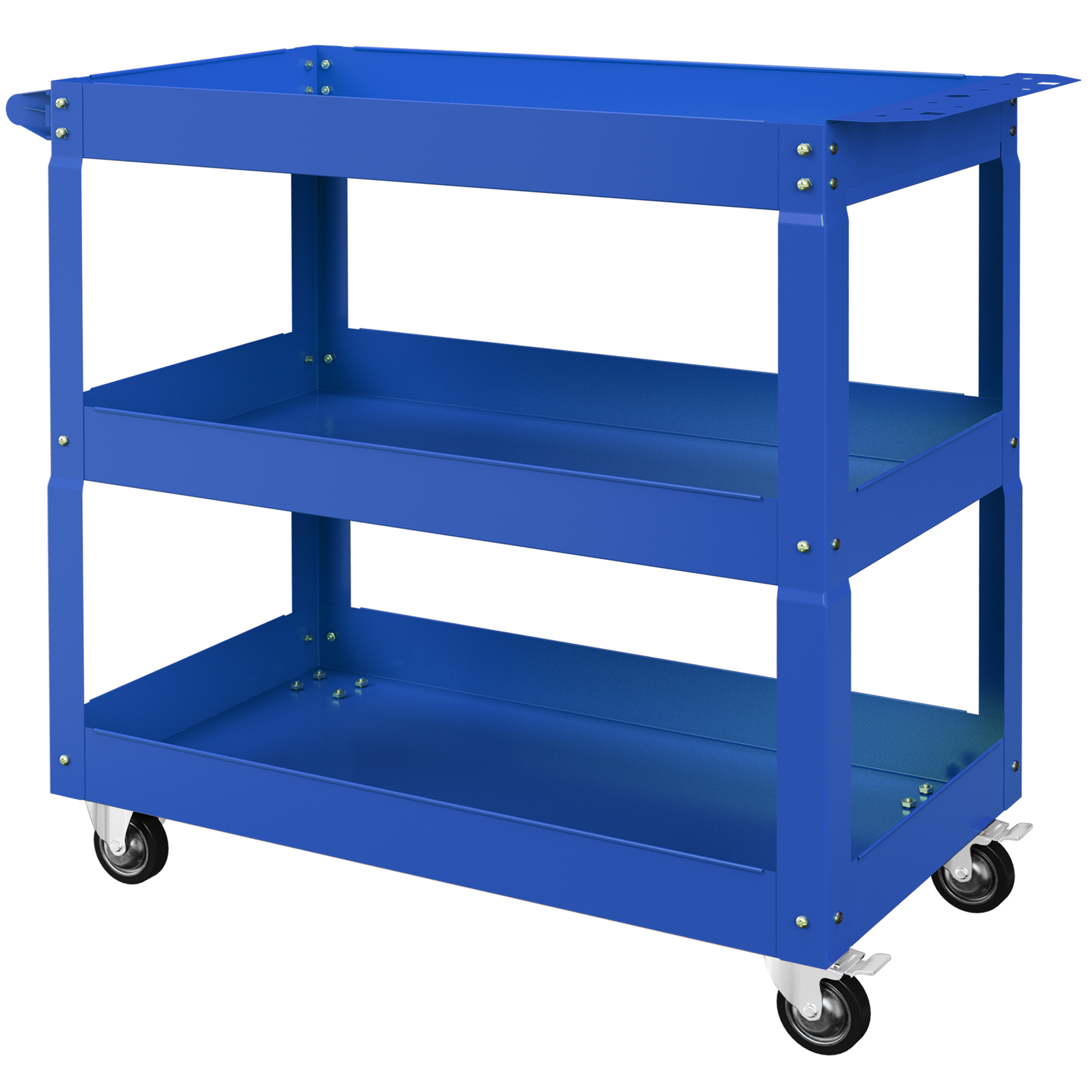 DURHAND Chariot desserte d'atelier acier 3 plateaux sur roulettes avec poignée charge max. 150 kg 83 x 35,3 x 76 cm acier bleu