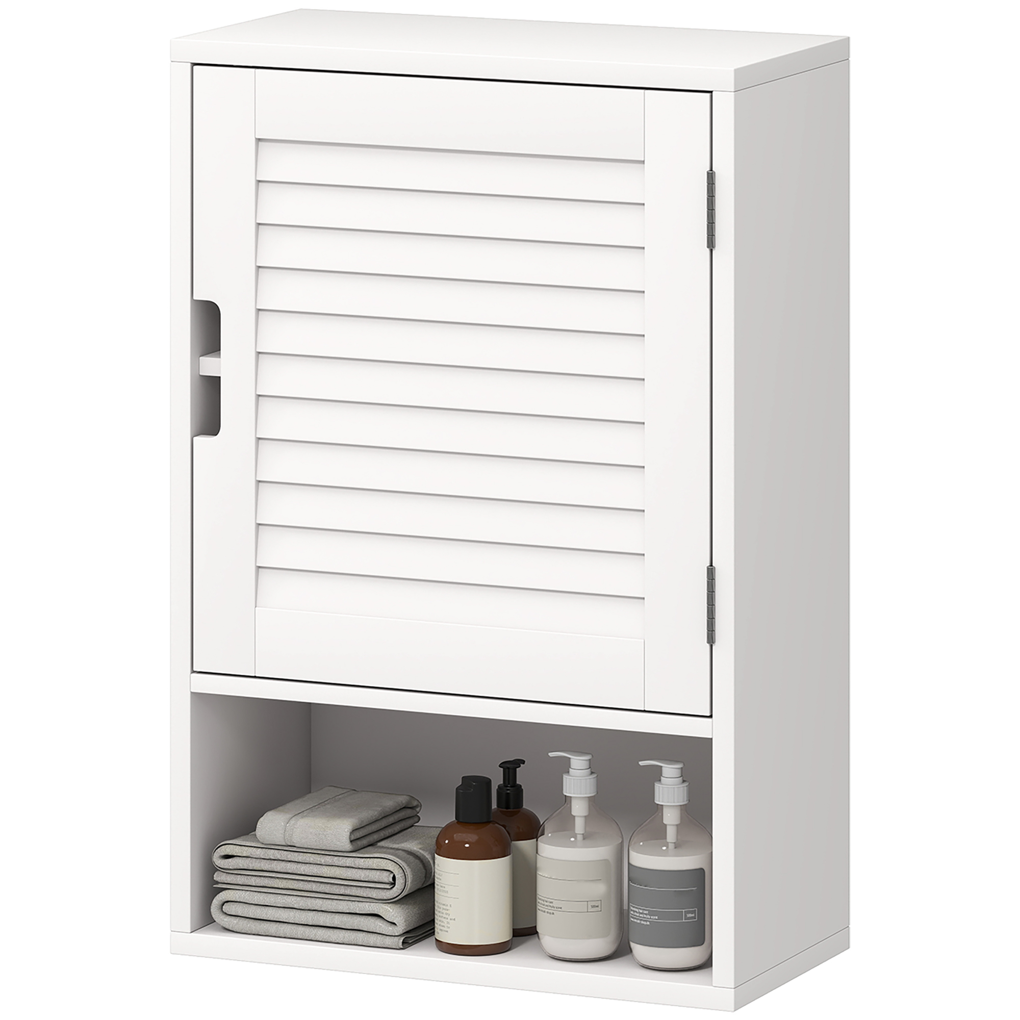 HOMCOM Armoire murale de salle de bain avec porte à fermeture douce, étagère réglable et compartiment ouvert, 40x20x60cm, blanc