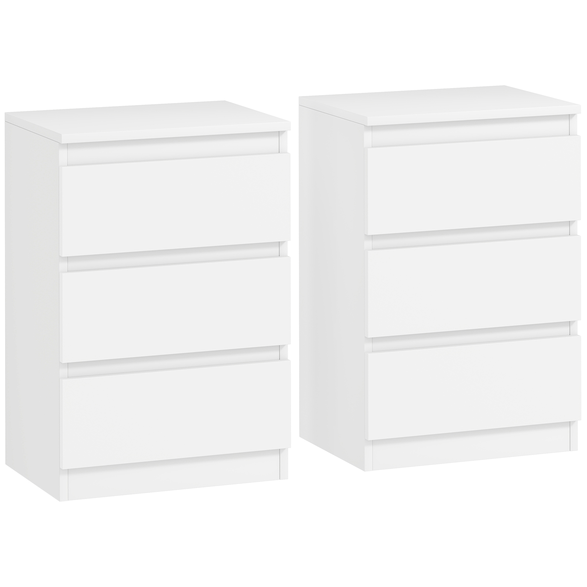 HOMCOM Nachttisch, 2er Set Beistelltisch mit 3 Schubladen, Nachtschrank, Nachtkommode für Schlafzimmer, Wohnzimmer, 40 x 30 x 59,5 cm, Weiß Aosom
