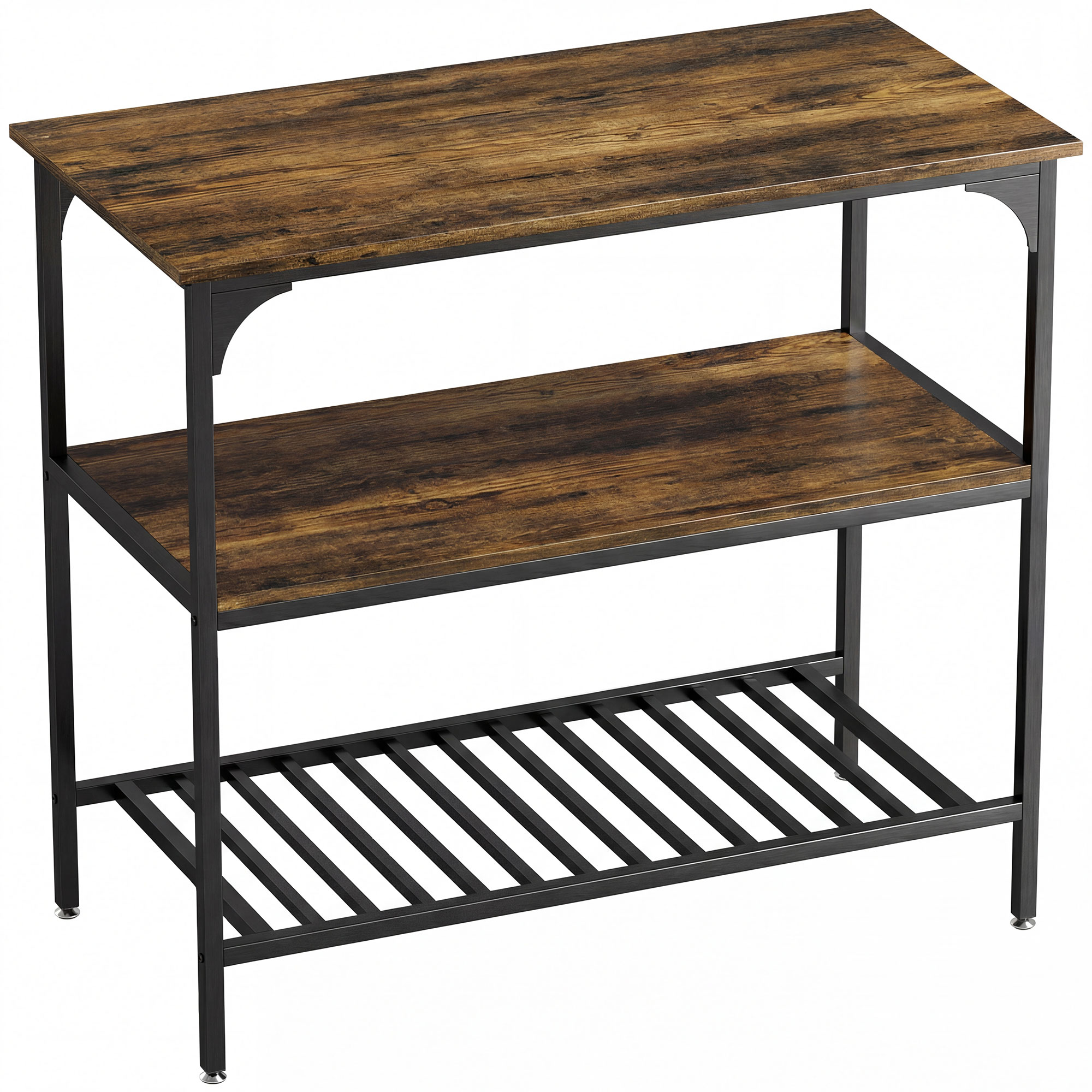 HOMCOM Küchenregal, 3-stufiges Standregal mit großer Arbeitsplatte, Industrielles Bäckerregal mit Stahlrahmen, für Esszimmer, Küche, Wohnzimmer, 100 x 50 x 90 cm, Rustikal-Braun+Schwarz Aosom