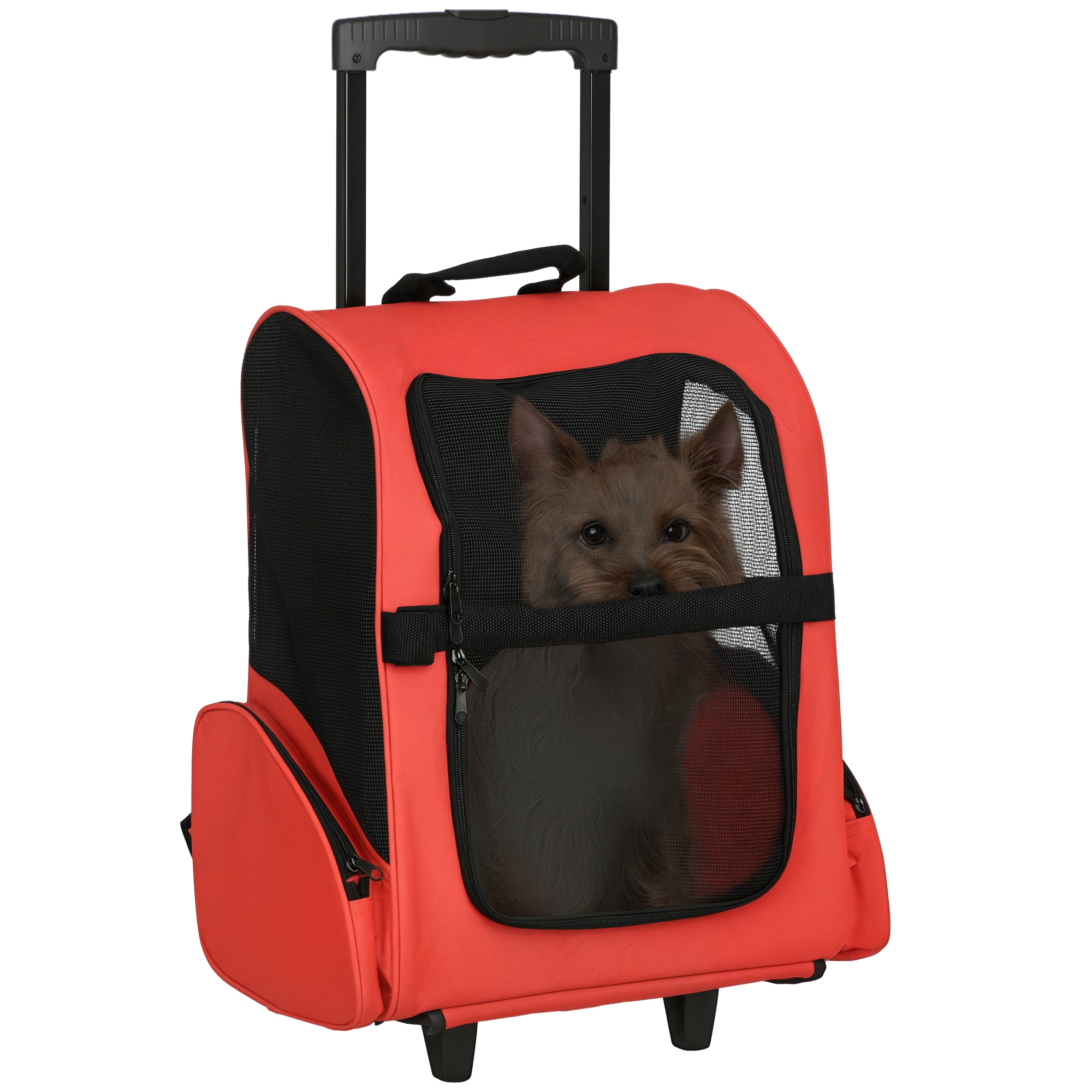 PawHut 2 en 1 trolley chariot sac a dos sac de transport a roulettes pour chien chat