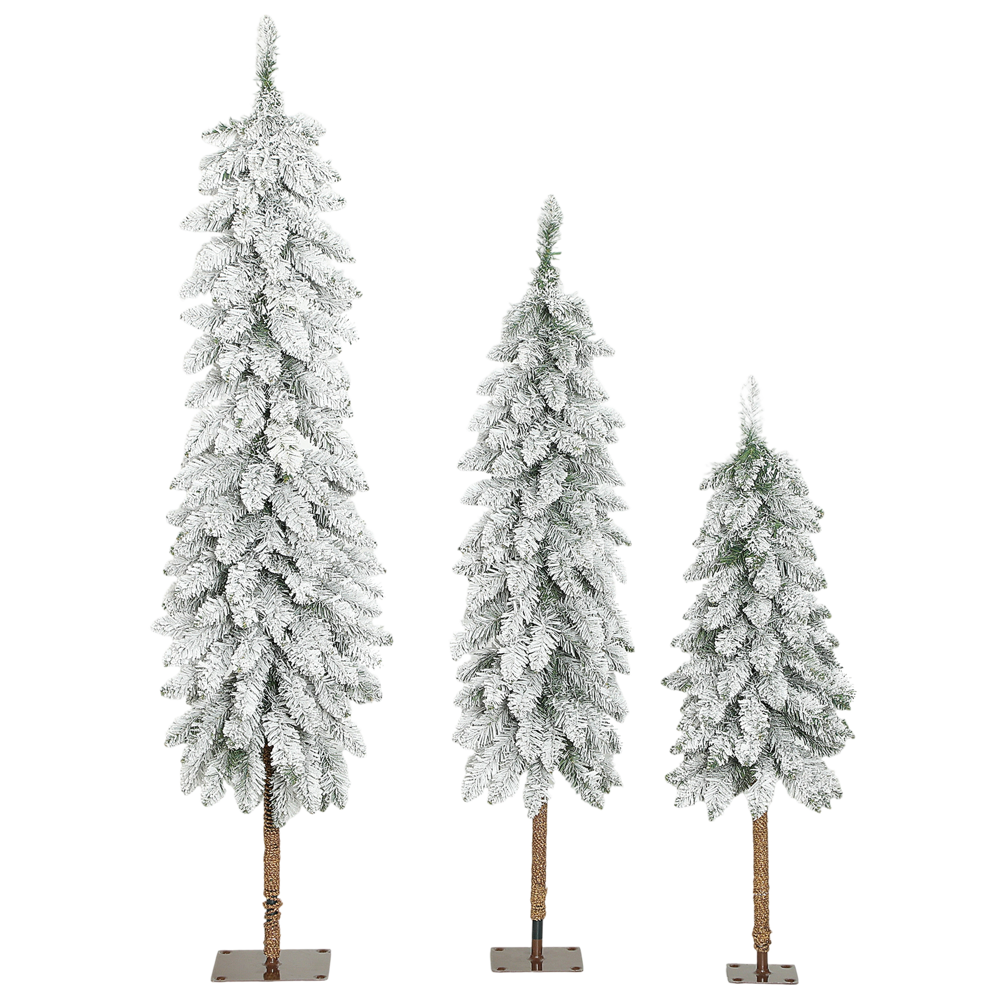 HOMCOM 3er-Set Weihnachtsbaum mit Schnee 90/120/150 cm künstliche Tannenbäume Christmasbaum mit Metallständer, flammenhemmend Grün+Weiß Aosom