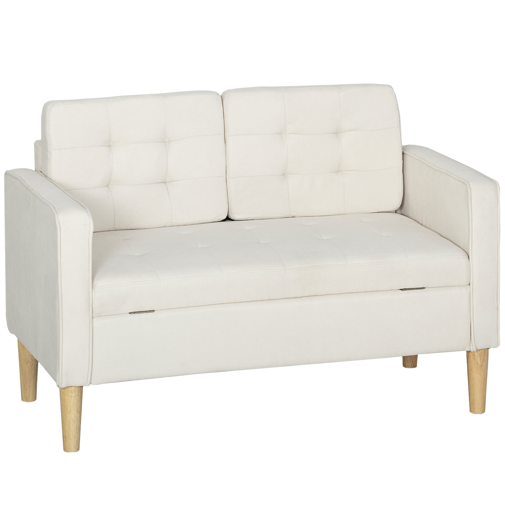 HOMCOM 2 Sitzer Sofa, Couch mit Stauraum, Holzbeine, Gepolsterter Polstersofa mit Samtoptik für Wohnzimmer, Schlafzimmer, 117x 62 x 78 cm, Cremeweiß Aosom