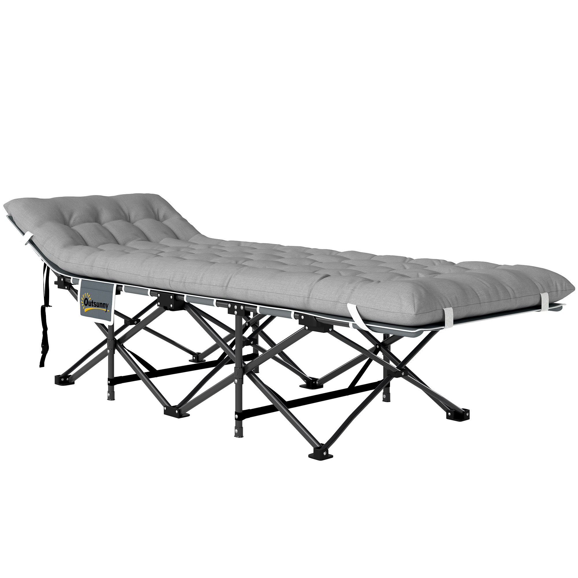 Outsunny Lit de camping pliable avec matelas, Lit de Camp Pliant, pochette latérale et sac intégré, 185 x 68 x 37 cm, gris clair