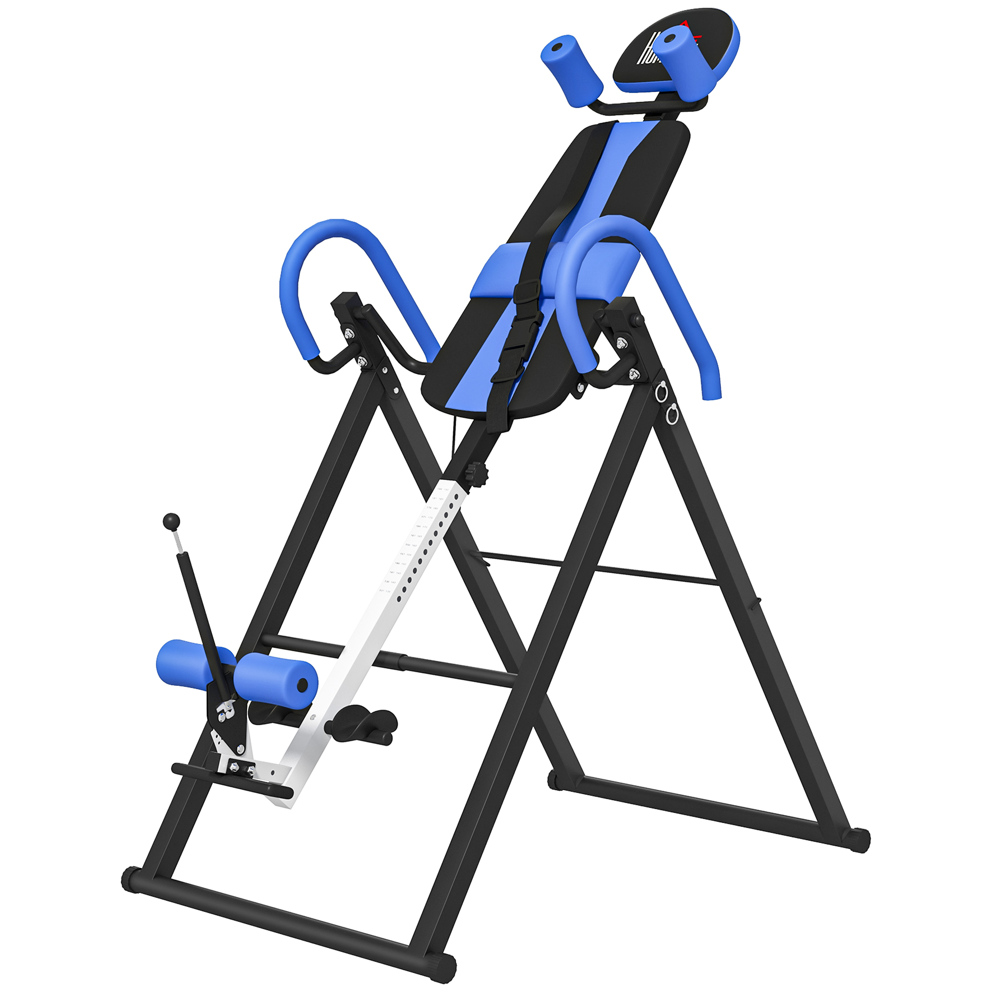 HOMCOM Table d'inversion de musculation pliable ceinture de sécurité réglable angle ajustable 3 niveaux 79x114x153cm bleu noir