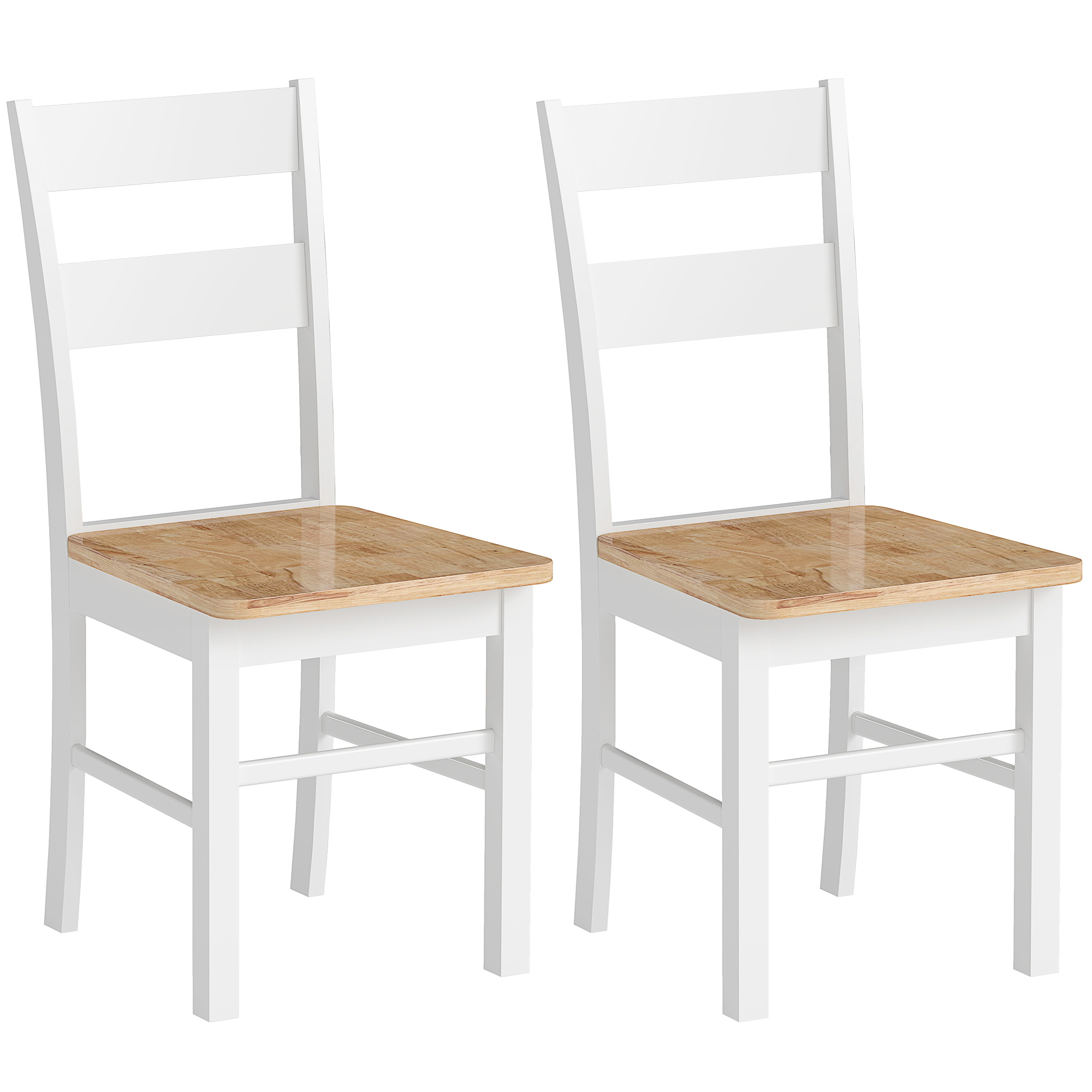 HOMCOM 2er-Set Küchenstühle, Kautschukholz, gebogene Sprossenlehne, Weiß