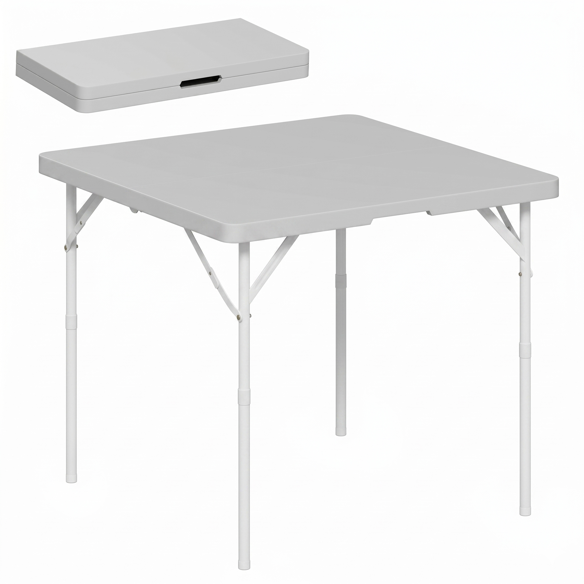 Outsunny Masă de Camping Pliabilă cu 2 Înălțimi Reglabile, 86x86x74 cm, Alb | Aosom Romania