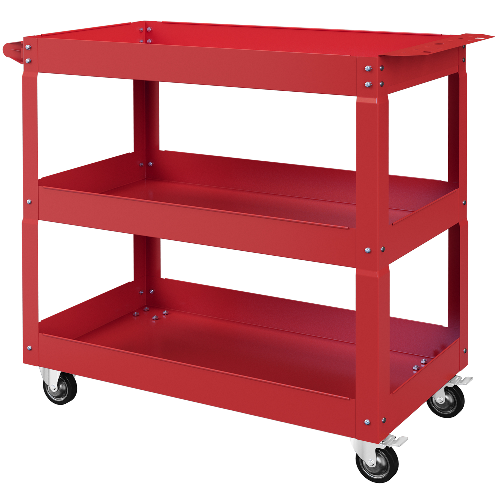DURHAND Chariot desserte d'atelier acier 3 plateaux sur roulettes avec poignée charge max. 150 kg 83 x 35,3 x 76 cm acier rouge