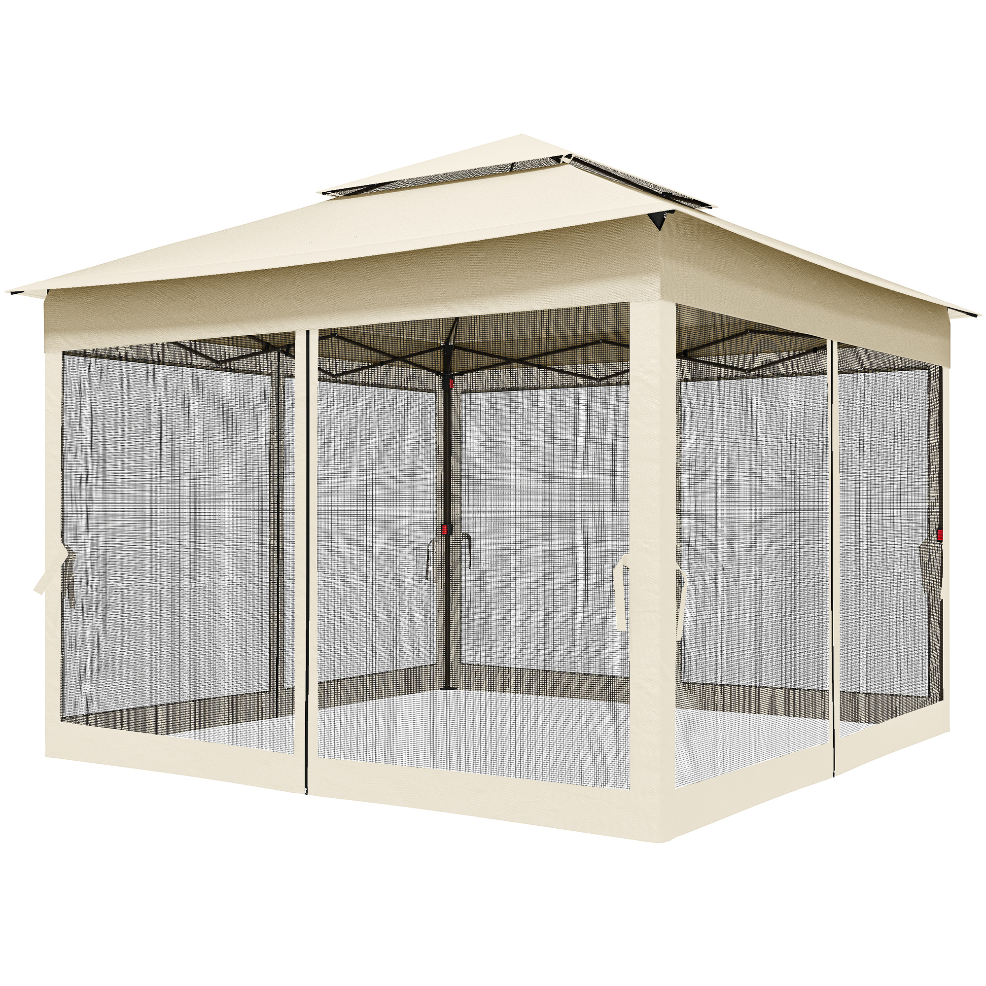 Outsunny Tonnelle de jardin pop-up pliant 3 x 3 m métal polyester imperméabilisé anti UV moustiquaires sac de transport crème