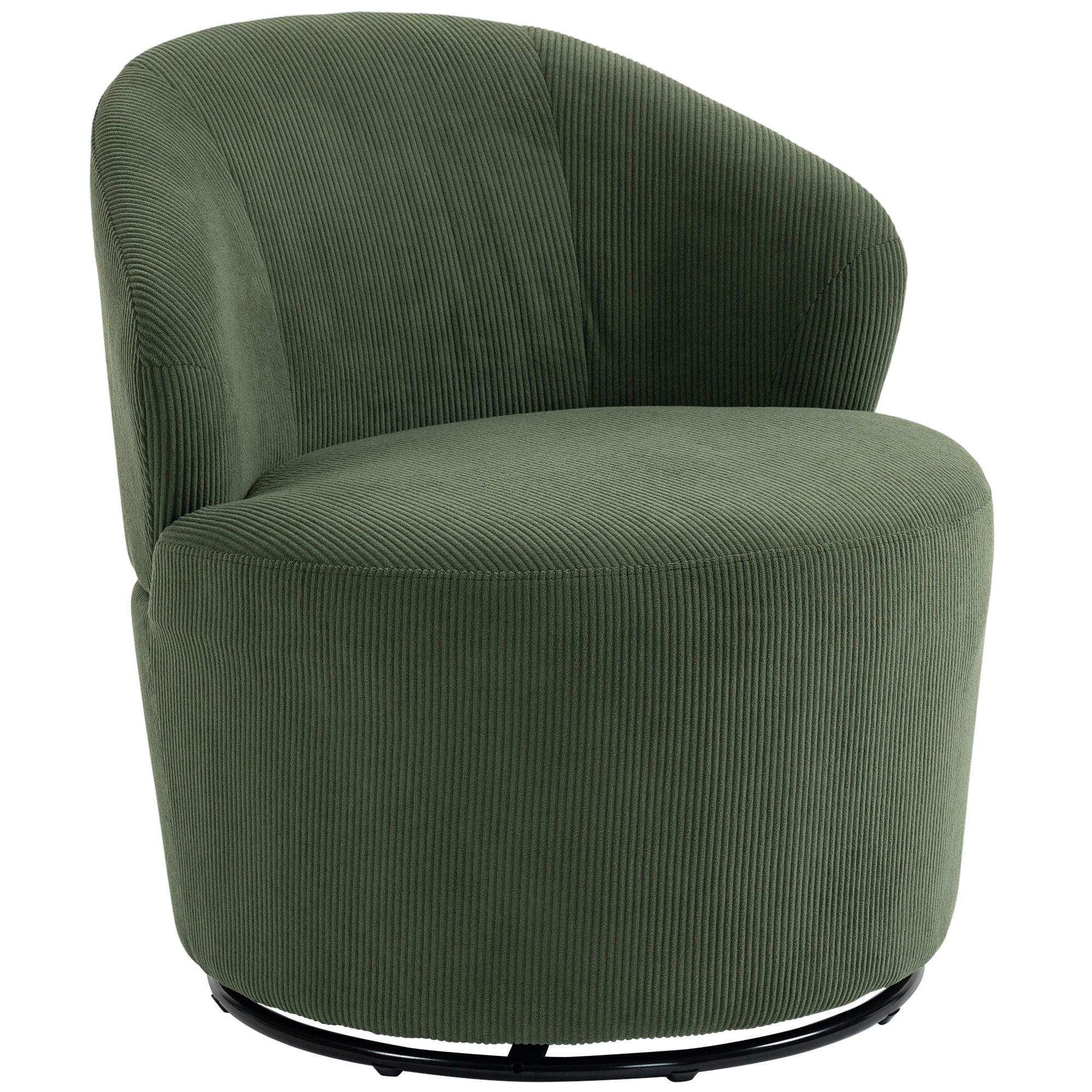 HOMCOM Sessel Drehbar Loungesessel mit Breitem Sitz Moderner Polstersessel mit Geschwungene Rückenlehne und Dicker Polsterung Relaxsessel mit Cord-Optik für Wohnzimmer, Schlafzimmer, Grün Aosom