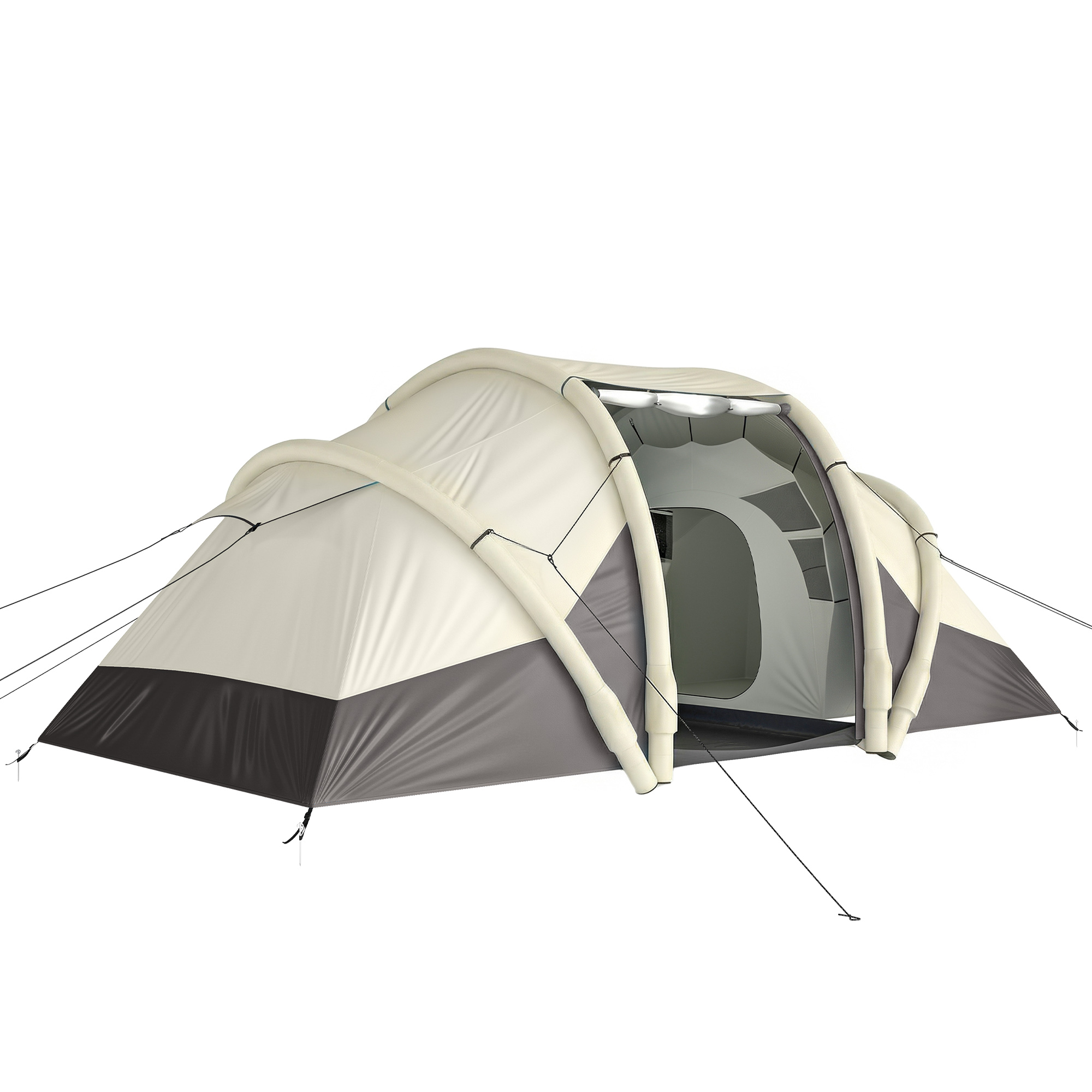 Outsunny Tente Gonflable Camping 2-4 Personnes avec Pompe 2 Chambres et Séjour Imperméable 3000mm 485x245x188cm Gris