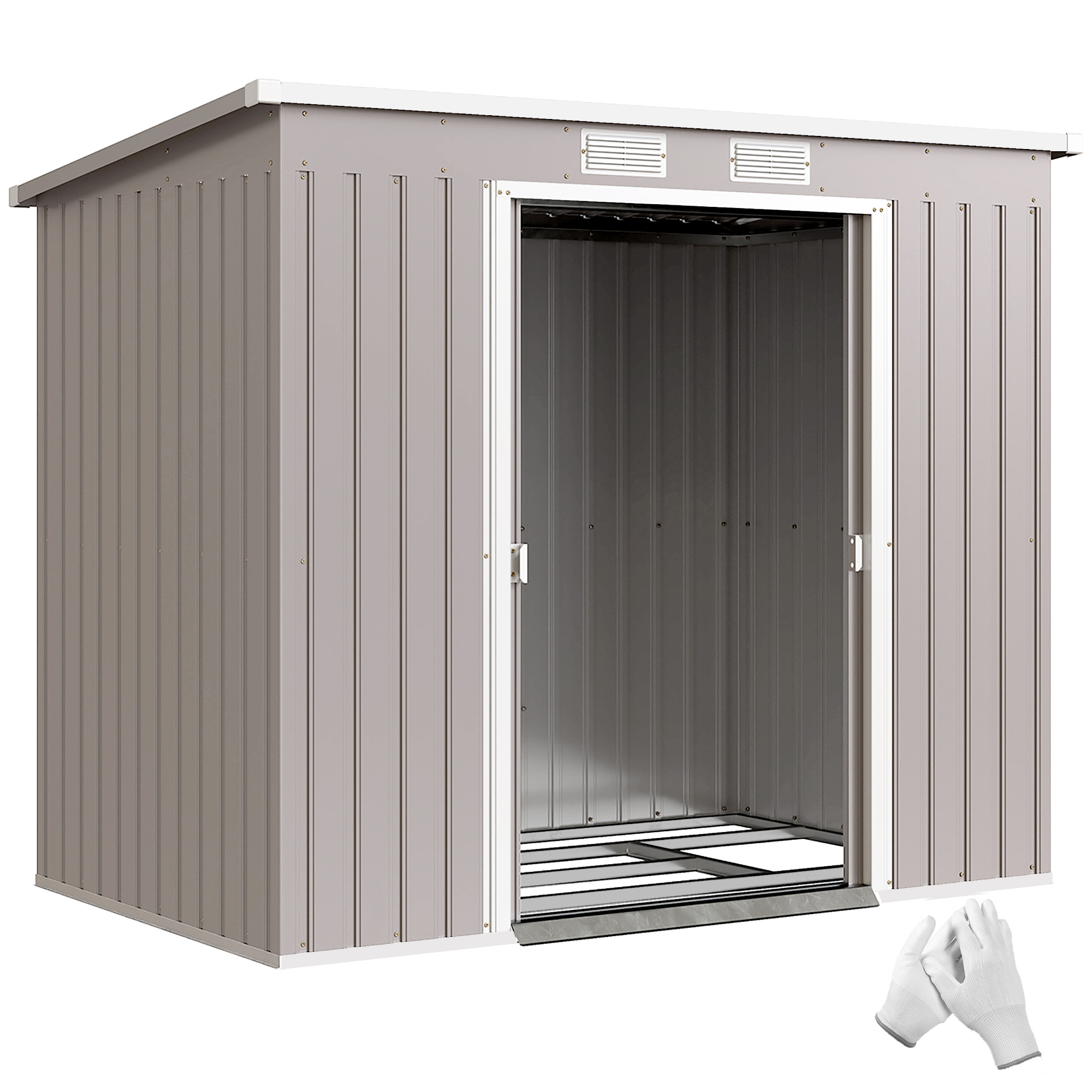 Outsunny Cobertizo Exterior Caseta de Jardín 2,42 m² 213x130x172 cm con Puerta Corredera Techo Inclinado y 2 Ventanas Gris Claro | Aosom España