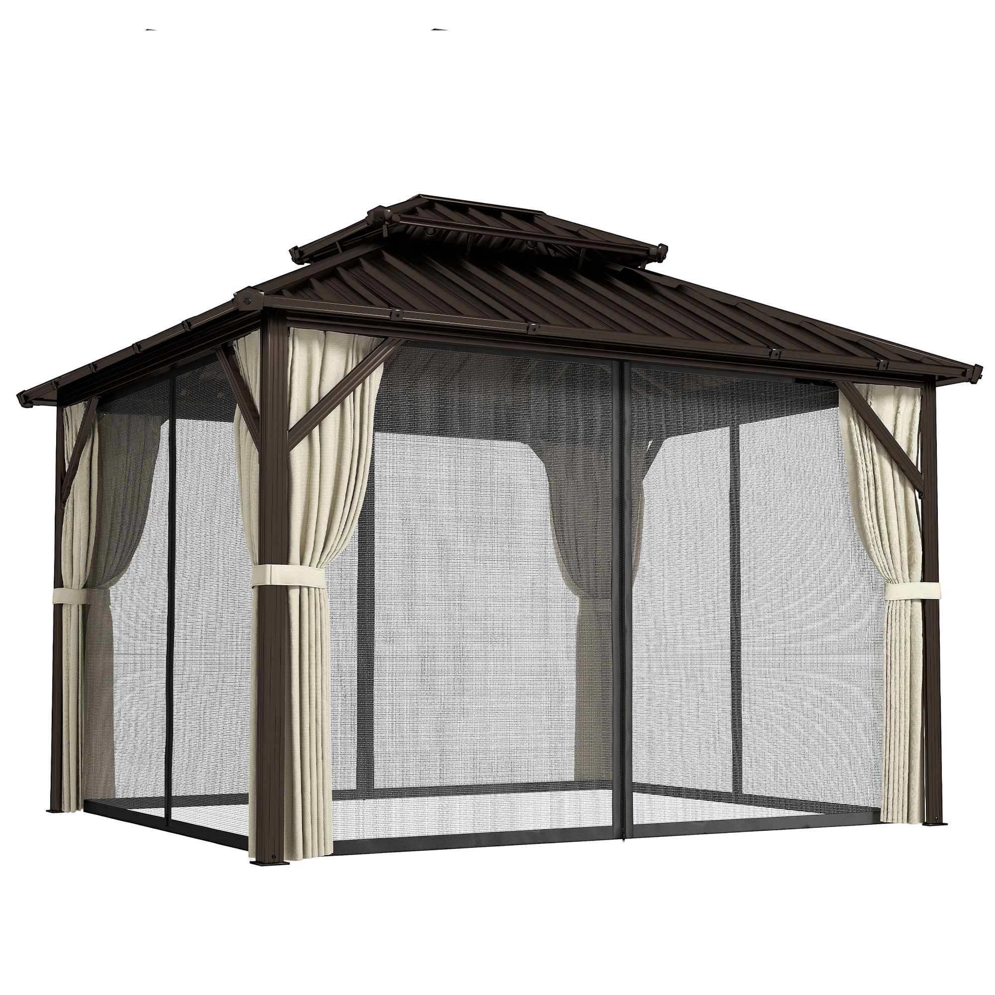 Outsunny 3x3.6 m Hardtop Gazebo Canopy with UPF50+ Double Galvanised Steel Roof, Aluminium Garden Gazebo Permanent Pavilion, Brown