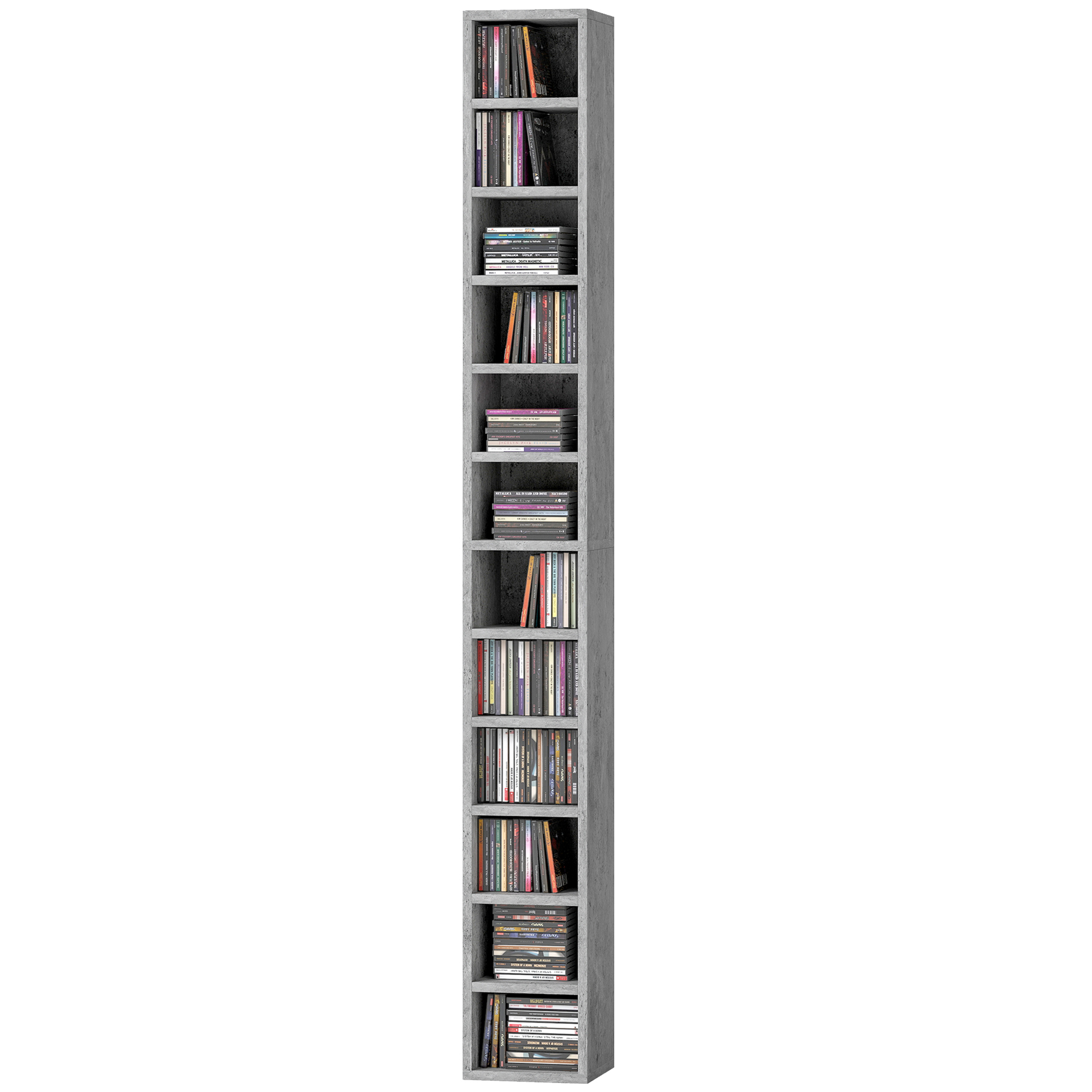 Bibliothèque porte-CD à 12 étagères pour 204 CD, en MDF et panneau de particules, Gris