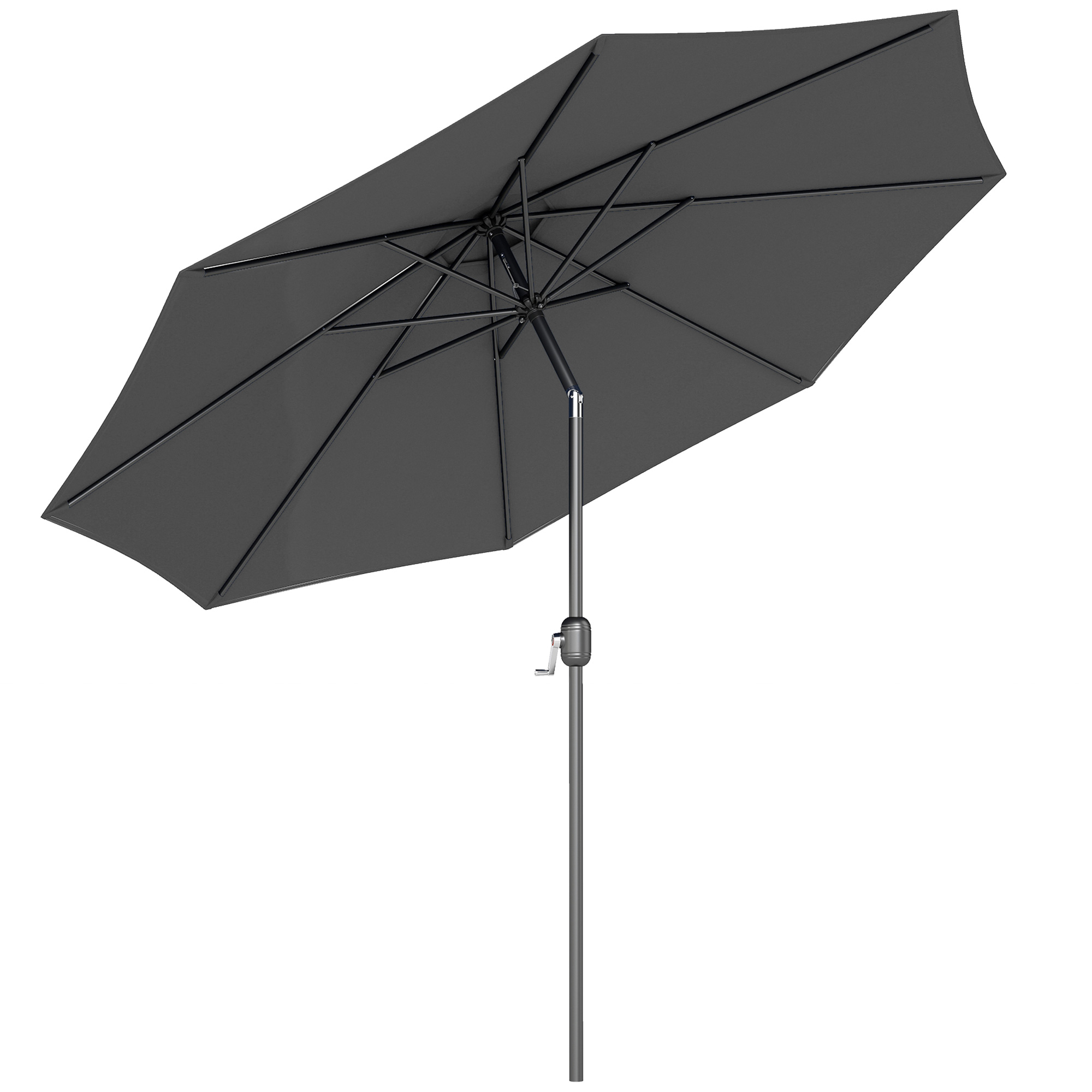Outsunny Parasol Rond Gris Polyester 180g/m² Ø3m Manivelle Anti-UV Protection Solaire Aosom France