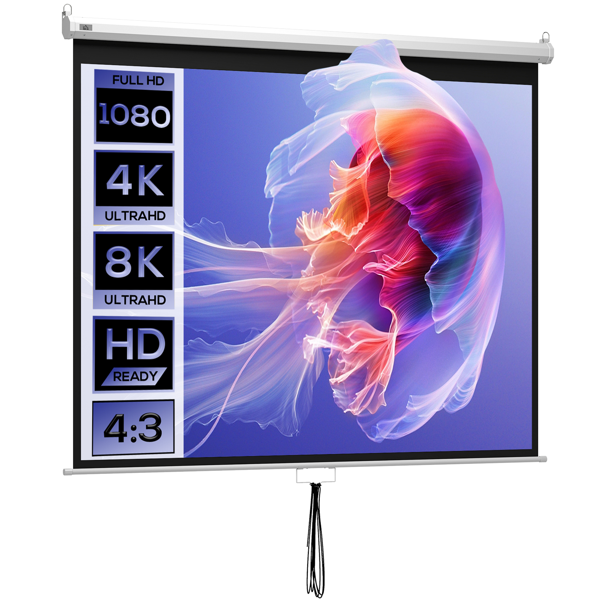 HOMCOM Beamer Leinwand 203 x 152 cm 100 Zoll 4:3/ 16:9 Projektionsleinwand Manuell Rollo-Leinwand für Heimkino Büro-Präsentationen Aosom