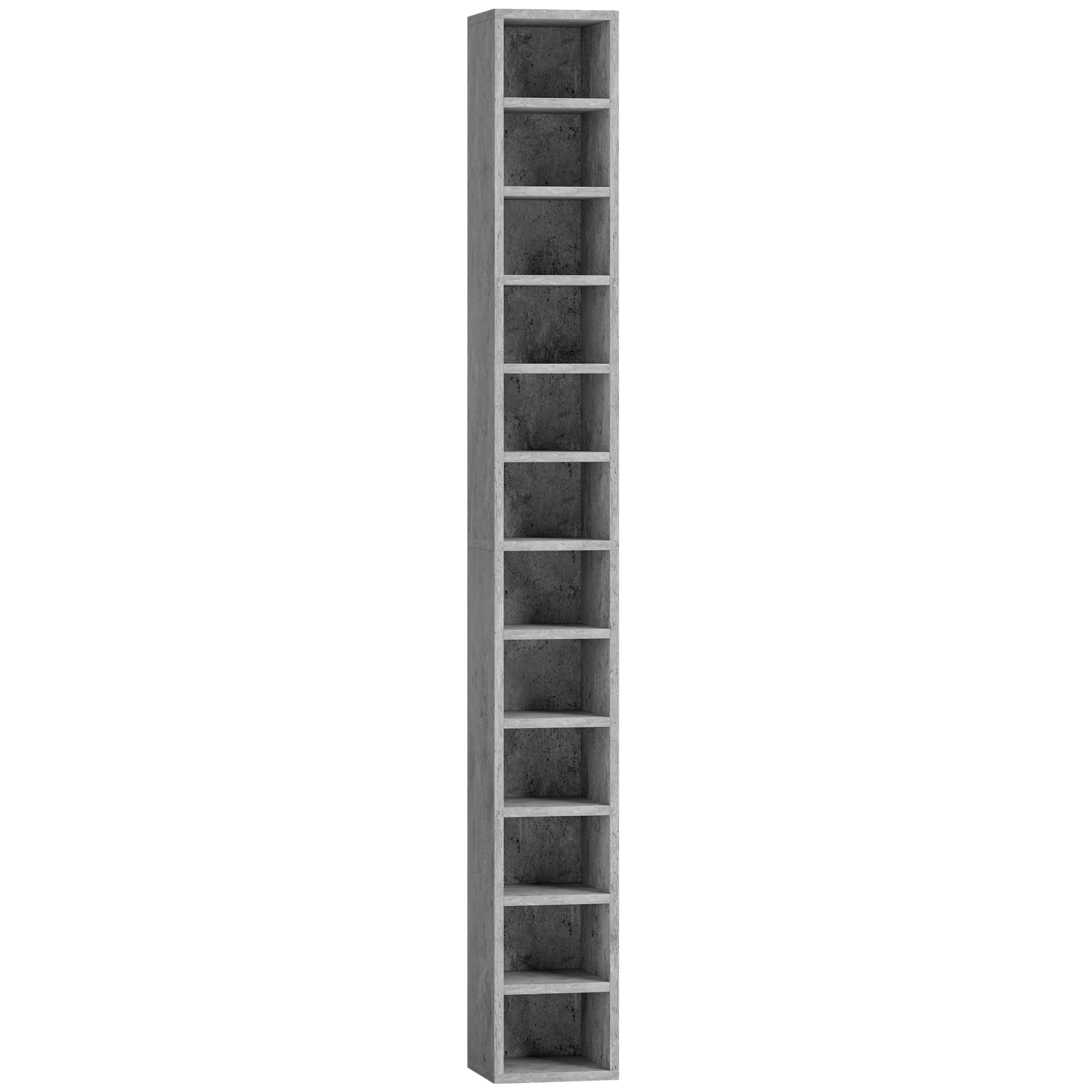 HOMCOM CD-Regal mit 12 Fächern, platzsparend für 204 CDs, Säulen-CD-Schrank für Wohnzimmer, Schlafzimmer, Büro, 21x20x175cm, Zementgrau Aosom