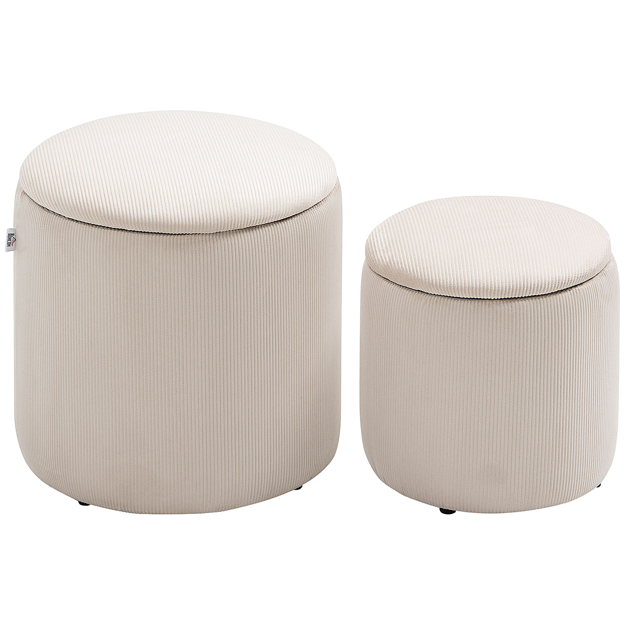 HOMCOM 2er Sitzhocker Ottomane mit Stauraum Fußhocker Aufbewahrungsbox Deckel Abnehmbar Bezug in Cordoptik Cremeweiß 40 x 40 x 41 cm Aosom
