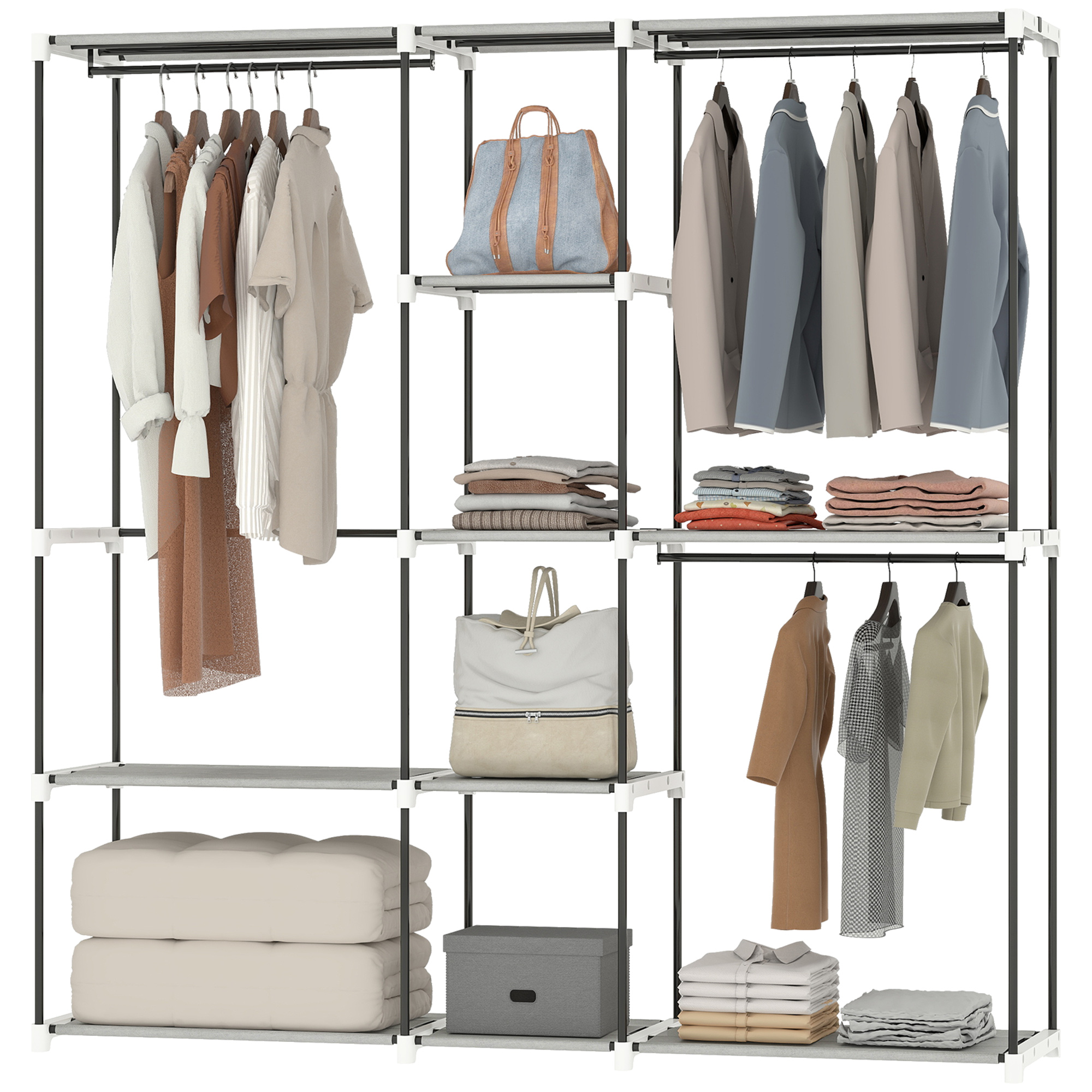HOMCOM Armoire de rangement, penderie en tissu avec barre de suspension et étagères, 182 x 43 x 185 cm, gris