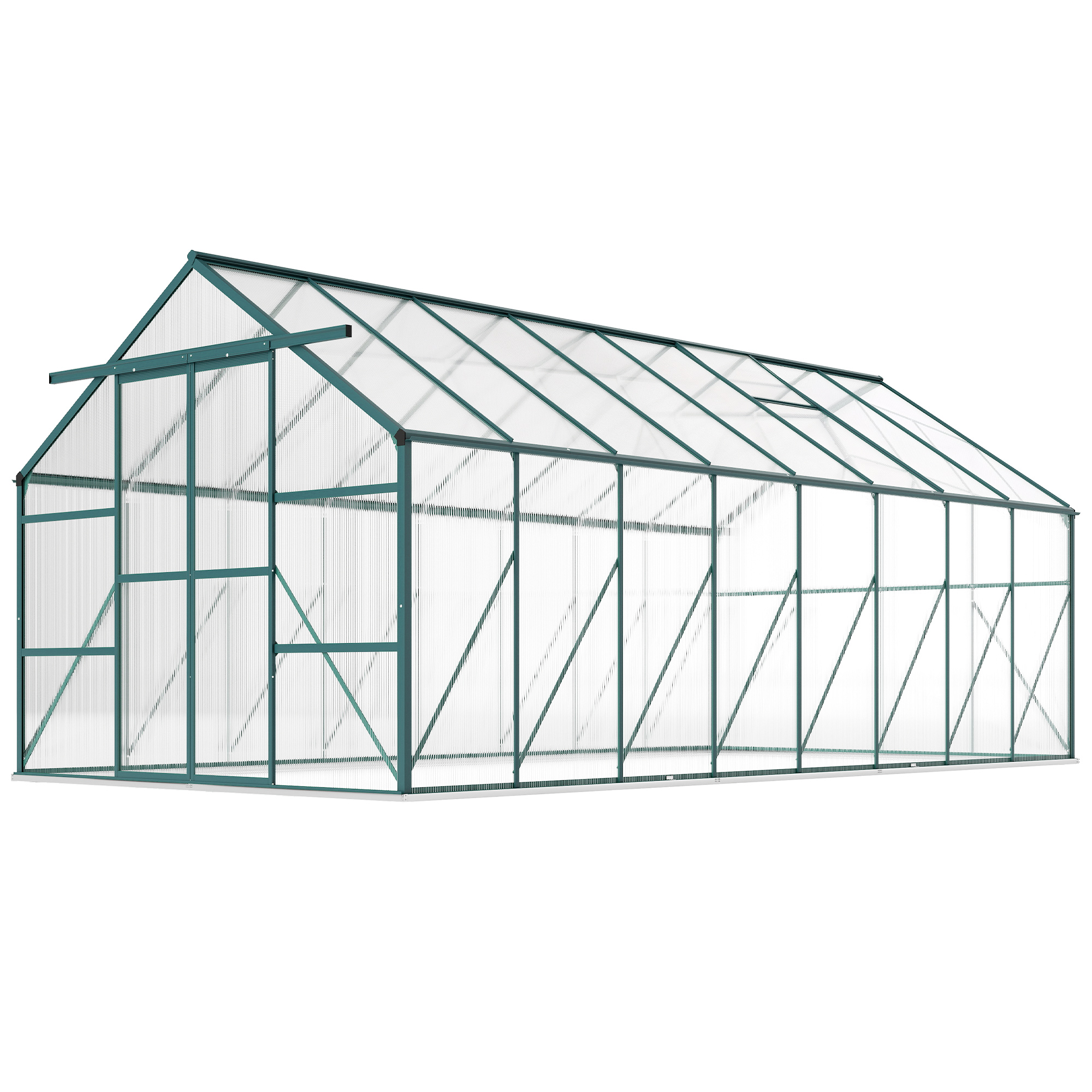 Outsunny Serre de jardin en aluminium polycarbonate avec fondation, serre avec fenêtre réglable porte coulissante 244x500x216cm