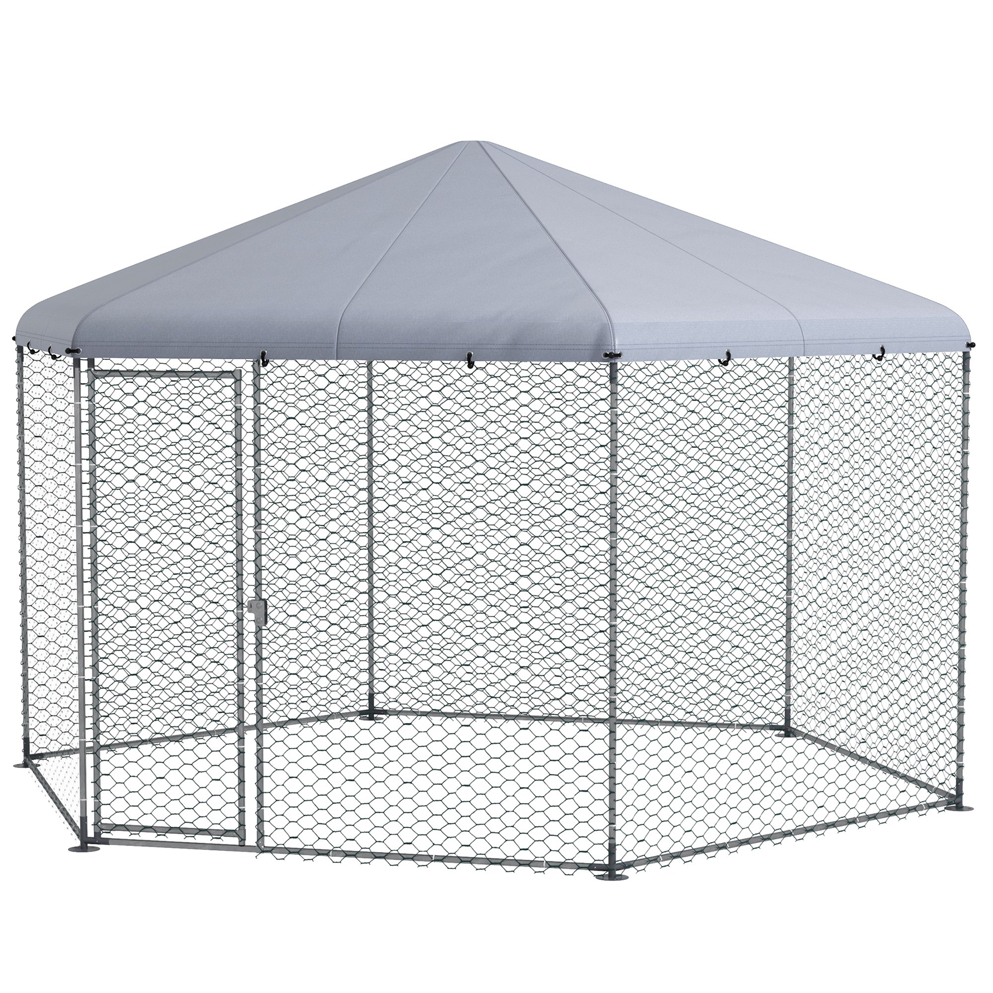 PawHut Enclos poulailler extérieur 10 m² parc grillagé 400 x 346 x 263 cm - espace couvert - 10-15 poules