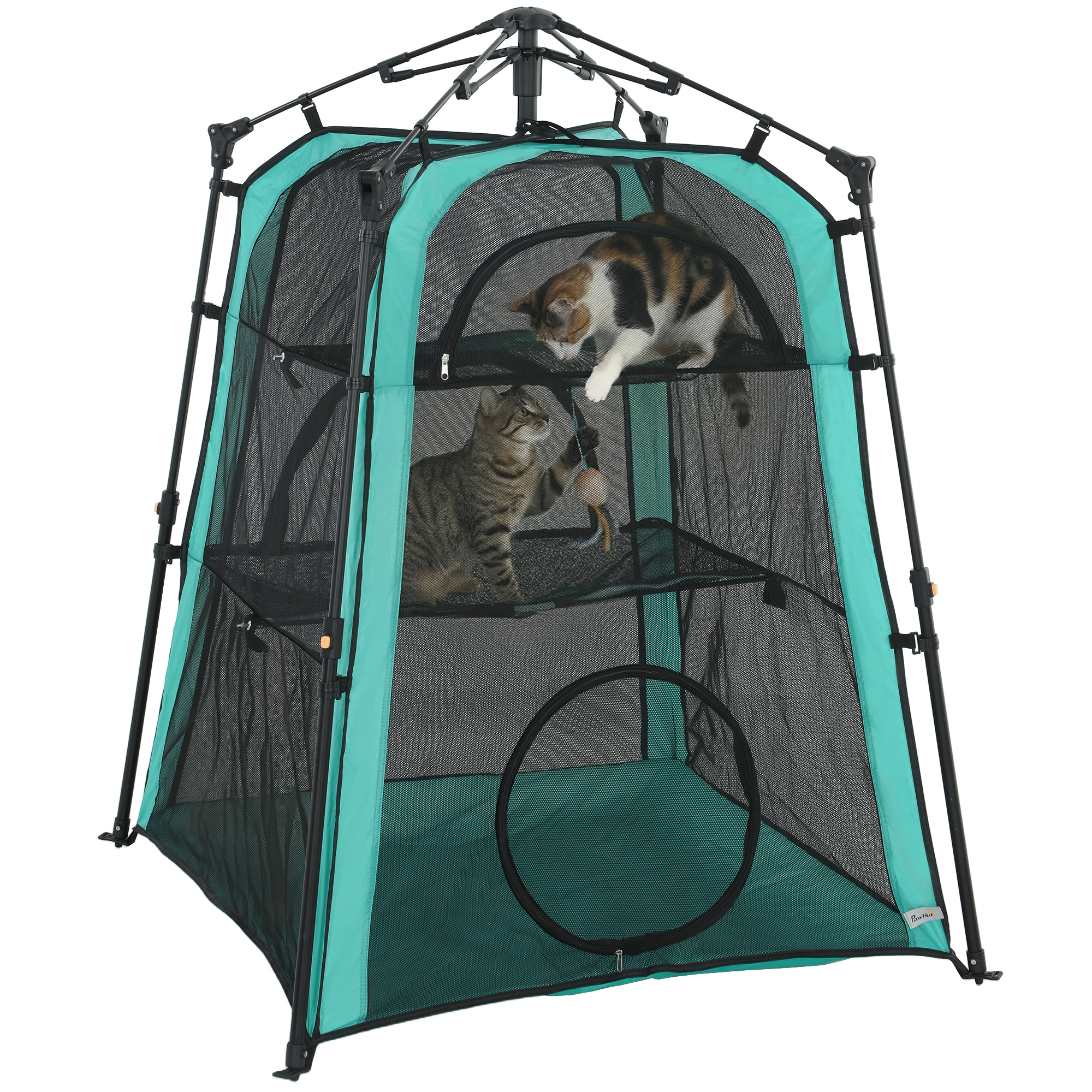 PawHut Cat Tent, 3-Tier Portable Pet Tent for Indoor Outdoor, Cat House with Multi-Door, Carry Bag, Breathable Mesh   Aosom UK