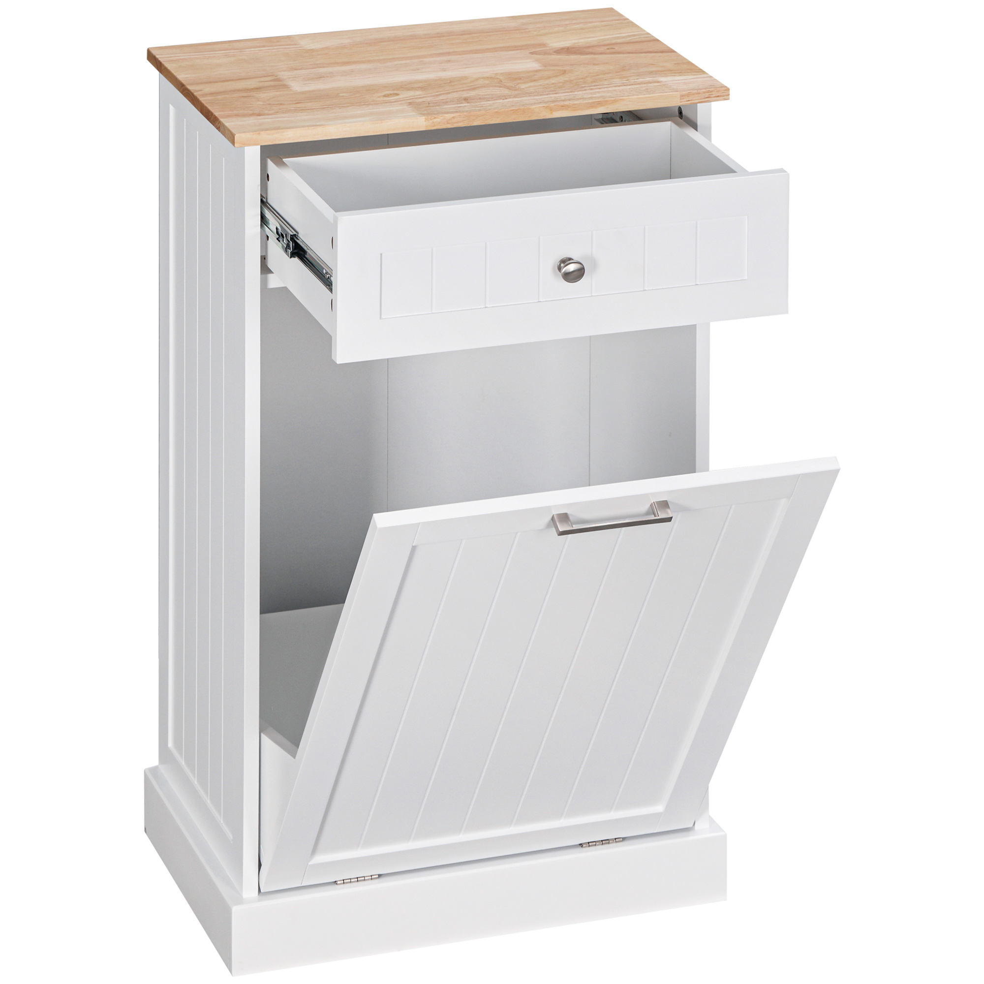 HOMCOM Küchen-Sideboard, Küchenmöbel mit Halter für 38-Liter-Müllbehälter, Schublade, Holzdekor, Rustikaler Stil, für Wohnzimmer, Wohnbereich, Esszimmer, 51x33.5x90 cm, Weiß Aosom