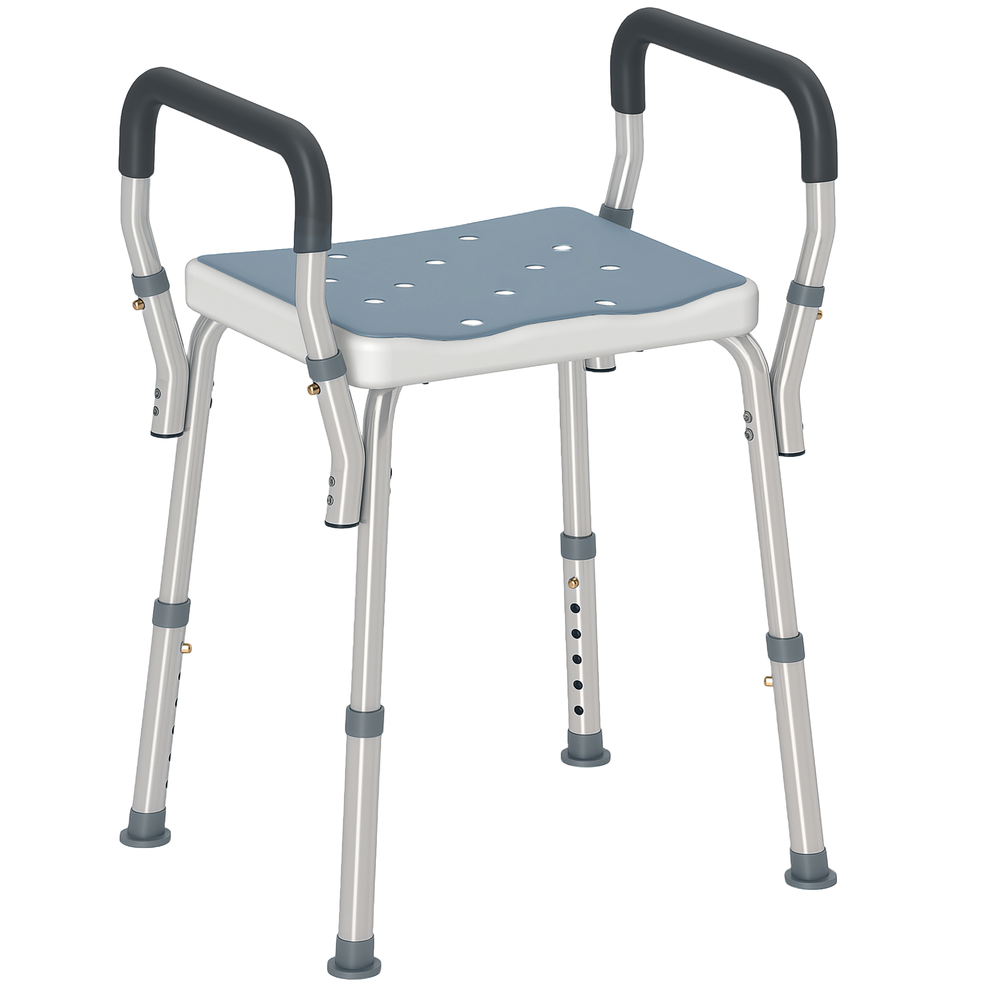 HOMCOM Tabouret de douche pour personnes âgées et handicapées avec accoudoirs, hauteur réglable, patins antidérapants, bleu