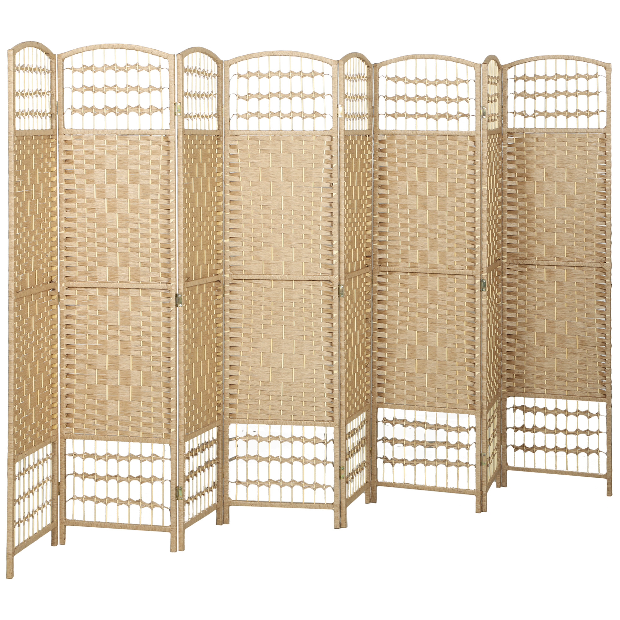 HOMCOM Holz-Paravent 320 x 170 cm, faltbarer Raumteiler, 8 Paneele, Trennwand für Schlafzimmer & Wohnbereich, Innenraum, Naturholz Aosom