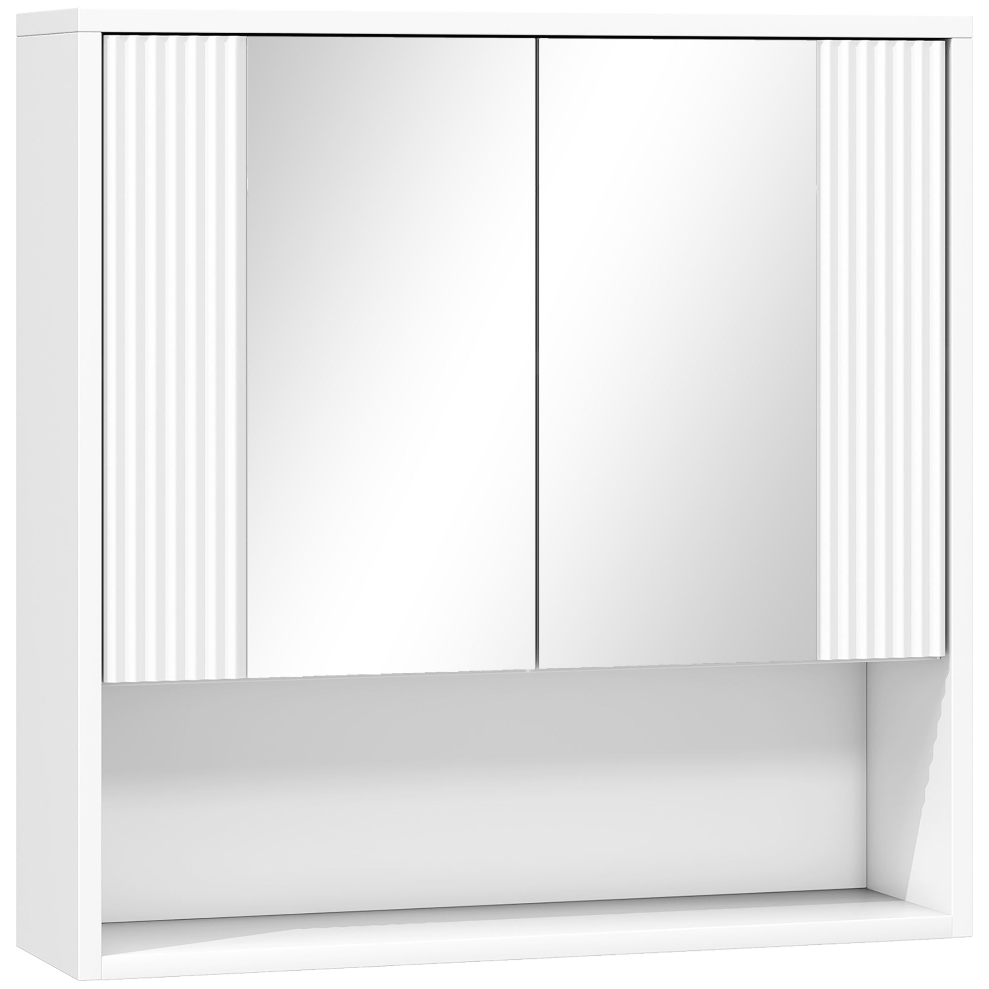 HOMCOM Wand-Badezimmerschrank, Moderner hängender Badezimmerschrank mit Soft-Close-Tür, 2 verspiegelte Türen, Offenes Fach, Verstellbarer Einlegeboden, Für Wohnzimmer und Flur, Platzsparend, Weiß Aosom