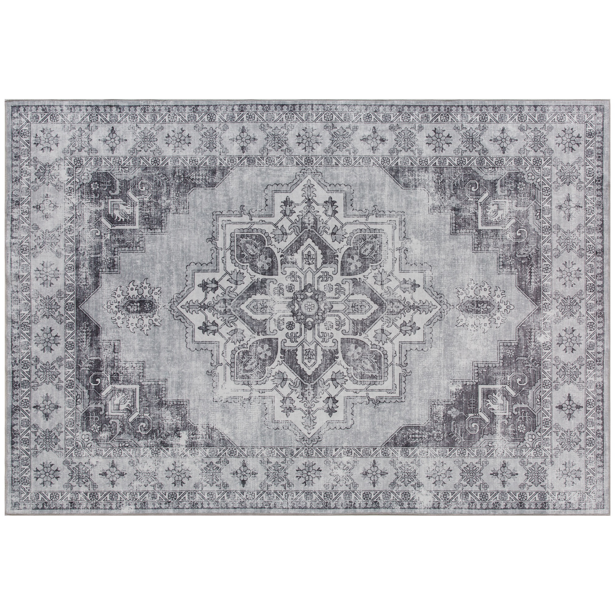 HOMCOM Vintage Area Rug, Non-Slip Washable Rug, Flannel Floor Carpet for Living Room, Bedroom, Dining Room, Home Office, 290 x 200 cm, Grey | Aosom