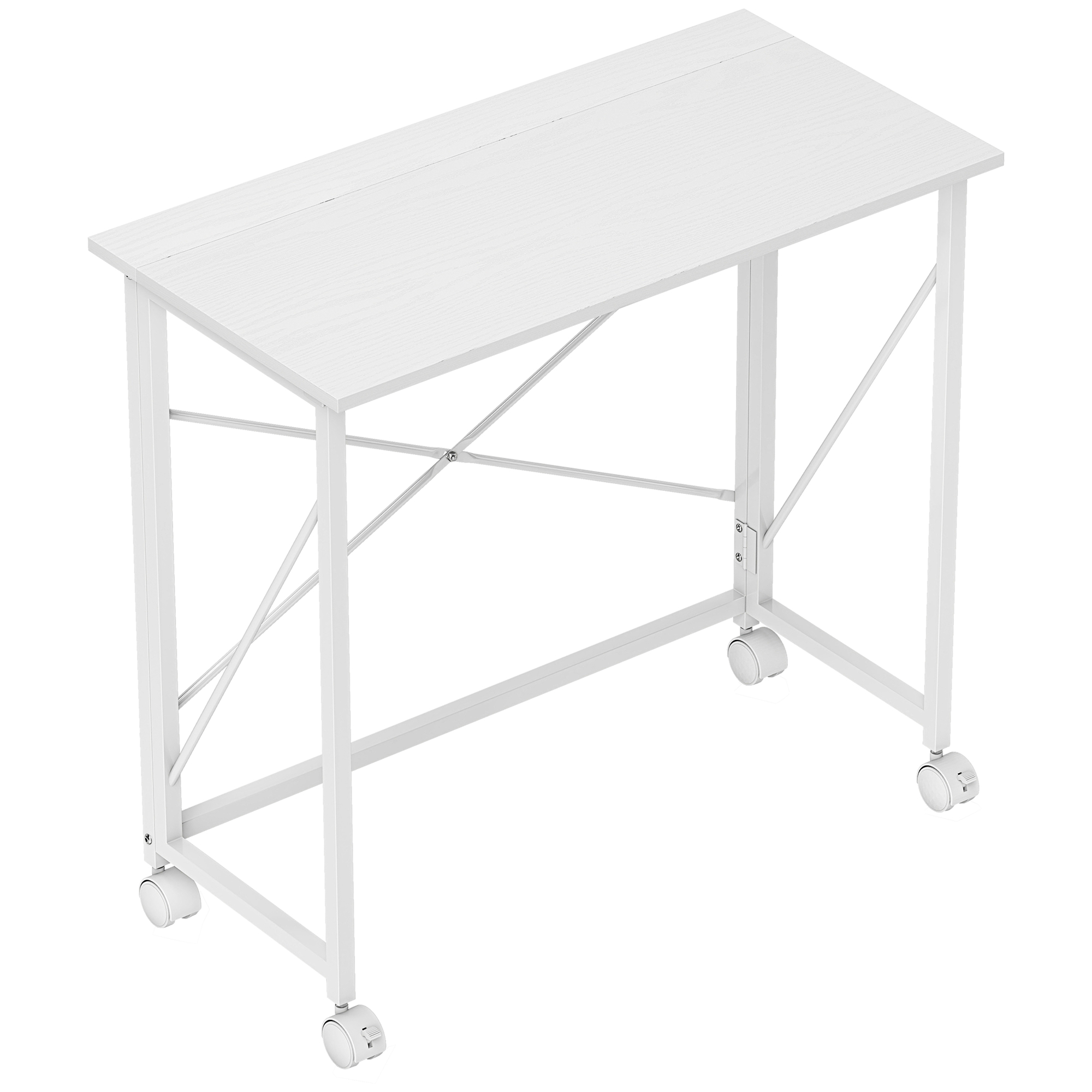 HOMCOM Schreibtisch Computertisch mit Rollen Faltbarer Bürotisch im modernem Design mit Stahlgestell für Arbeitszimmer Schlafzimmer Home Office, 80 x 40 x 75 cm Weiß Aosom