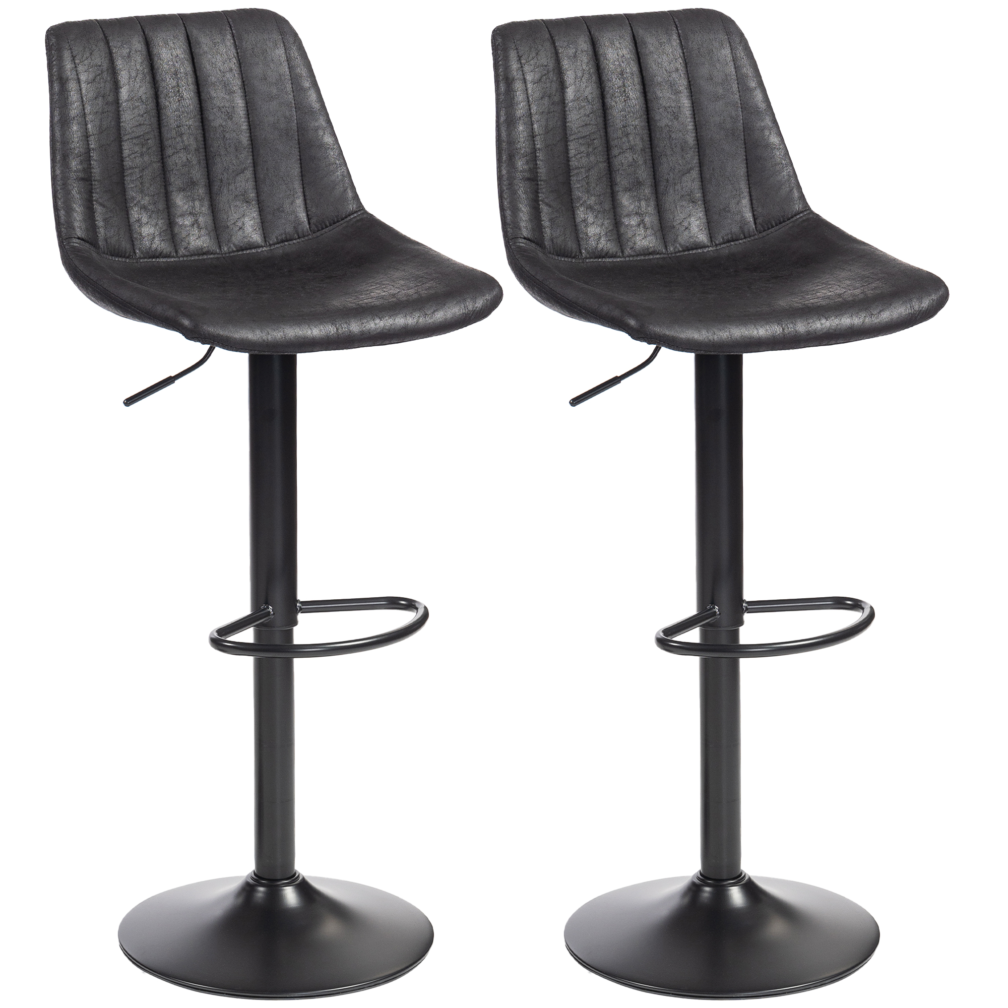 HOMCOM Lot de 2 tabourets de bar au design rétro, incl. repose-pieds, hauteur réglable, vérin à gaz, Noir
