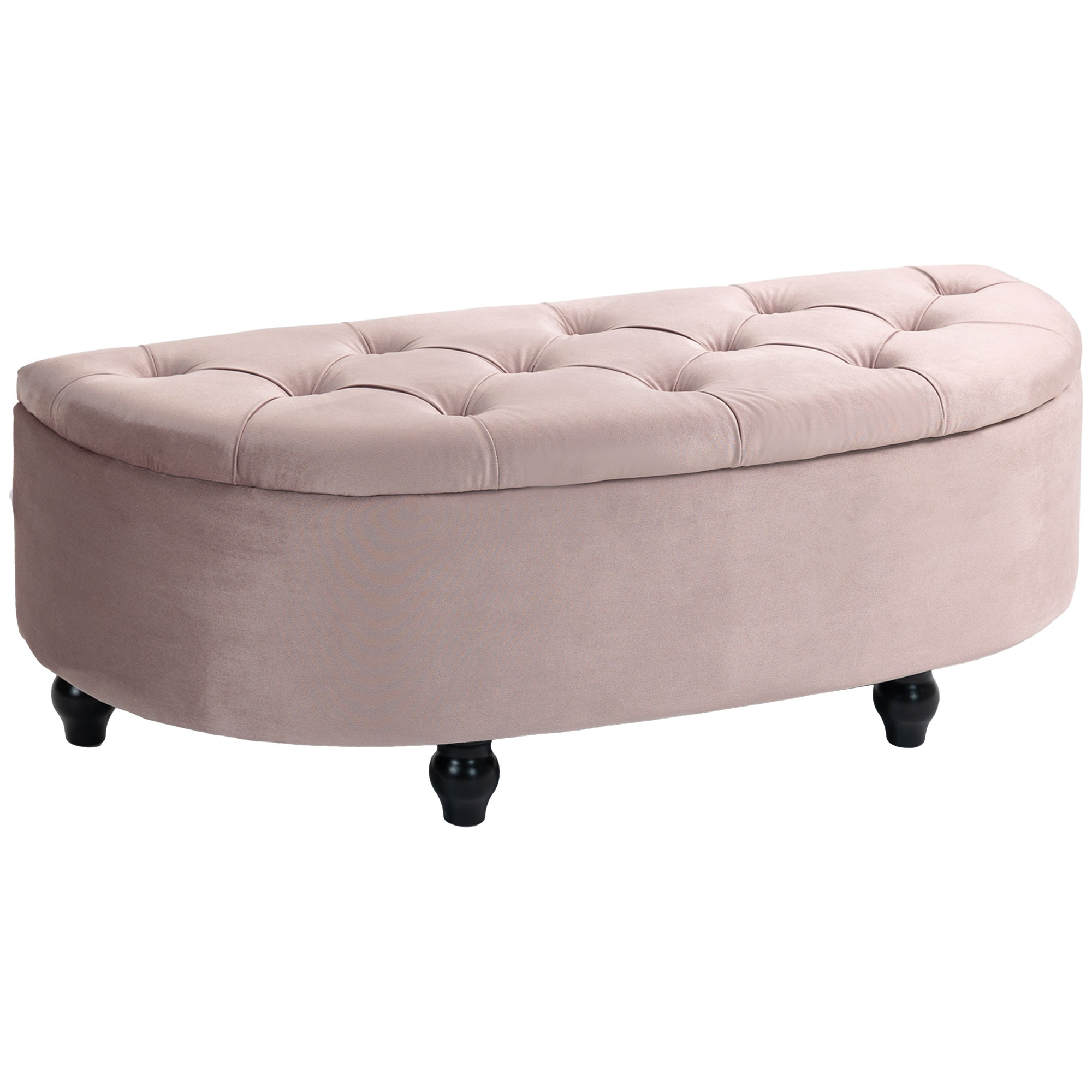 HOMCOM Semi-Circle Ottoman Storage Bench, Bed End Bench, Tufted Upholstered Window Seat Footrest Stool with Rubberwood Legs for Bedroom & Entryway,