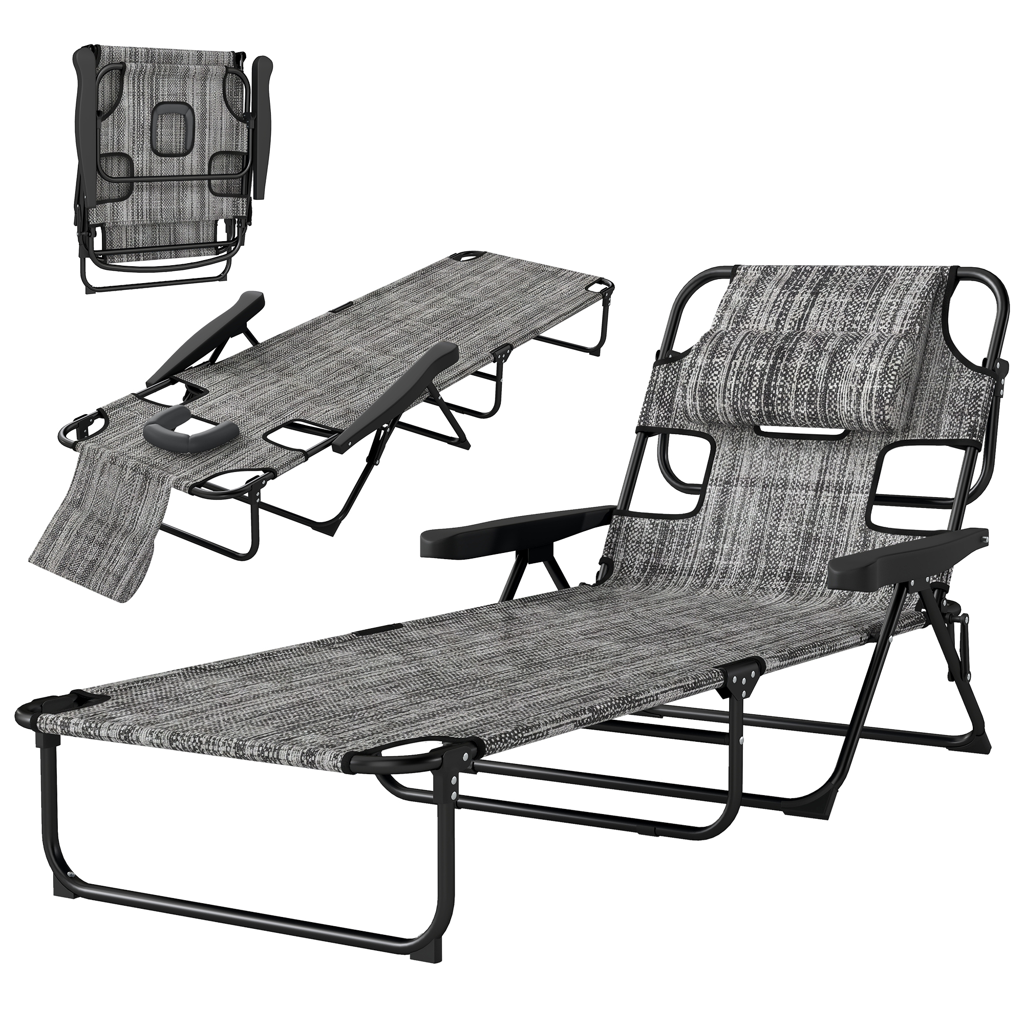 Outsunny Chaise Longue Jardin Pliable Dossier Ajustable Trou de Lecture Gris Aosom France