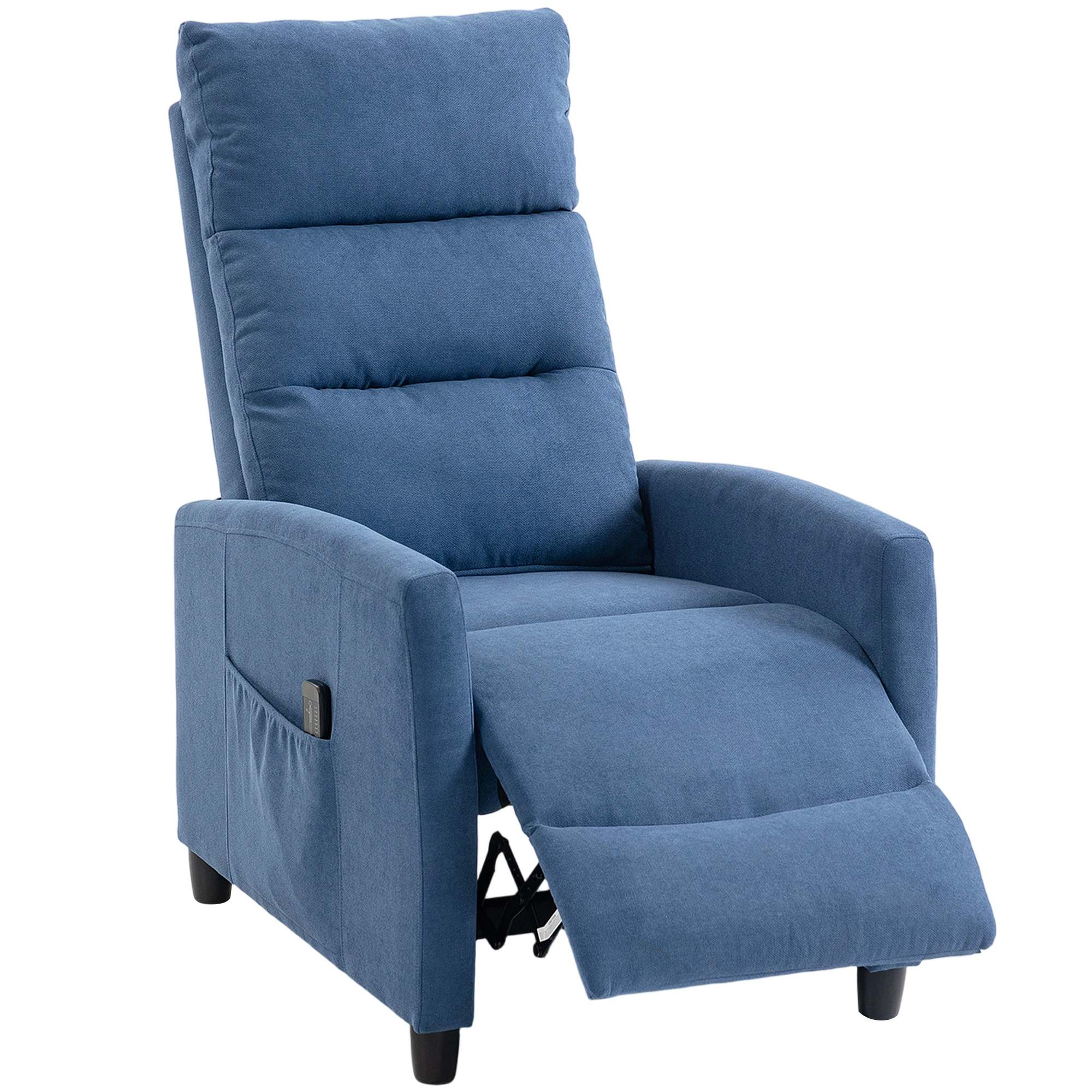 HOMCOM Fauteuil massant inclinable manuel 160° en chenille avec repose-pieds, télécommande, poches, Bleu foncé