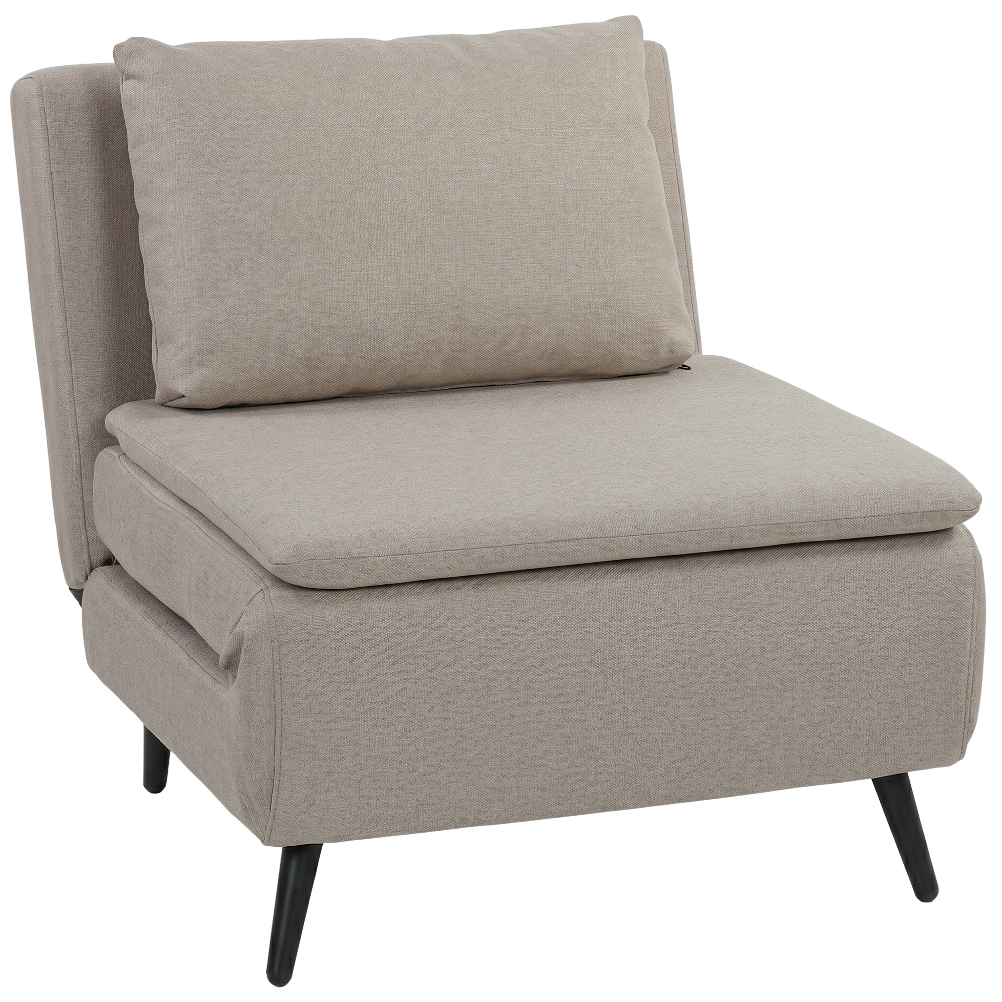HOMCOM 1-Sitzer Schlafsessel, Clic-Clac Schlafsessel 3 in 1 mit verstellbarer Rückenlehne, Kissen, breite Sitzfläche, S-Federn, gepolstertes Leinen-Sofa für Gäste, Wohnzimmer, Büro, Hellbraun Aosom