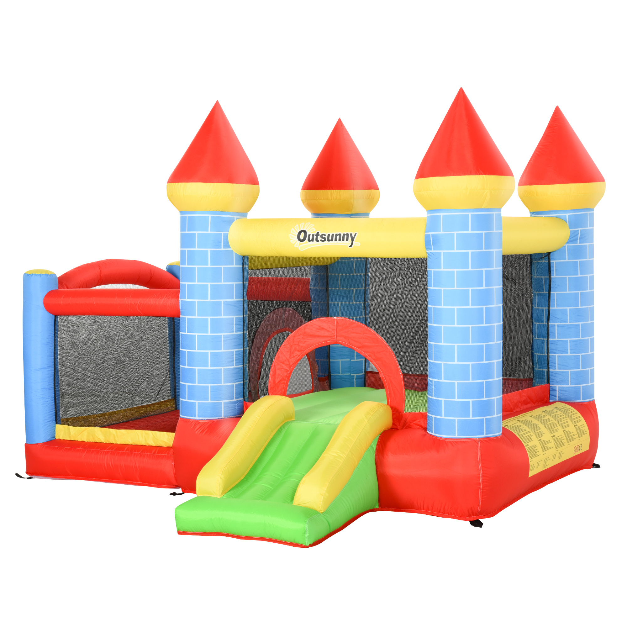 Outsunny Hüpfburg mit Gebläse Rutsche Pool aufblasbare Spielburg für 3 Kinder Oxford-Gewebe Polyester rot-blau-grün für Kinder 3-8 Jahre Aosom.de