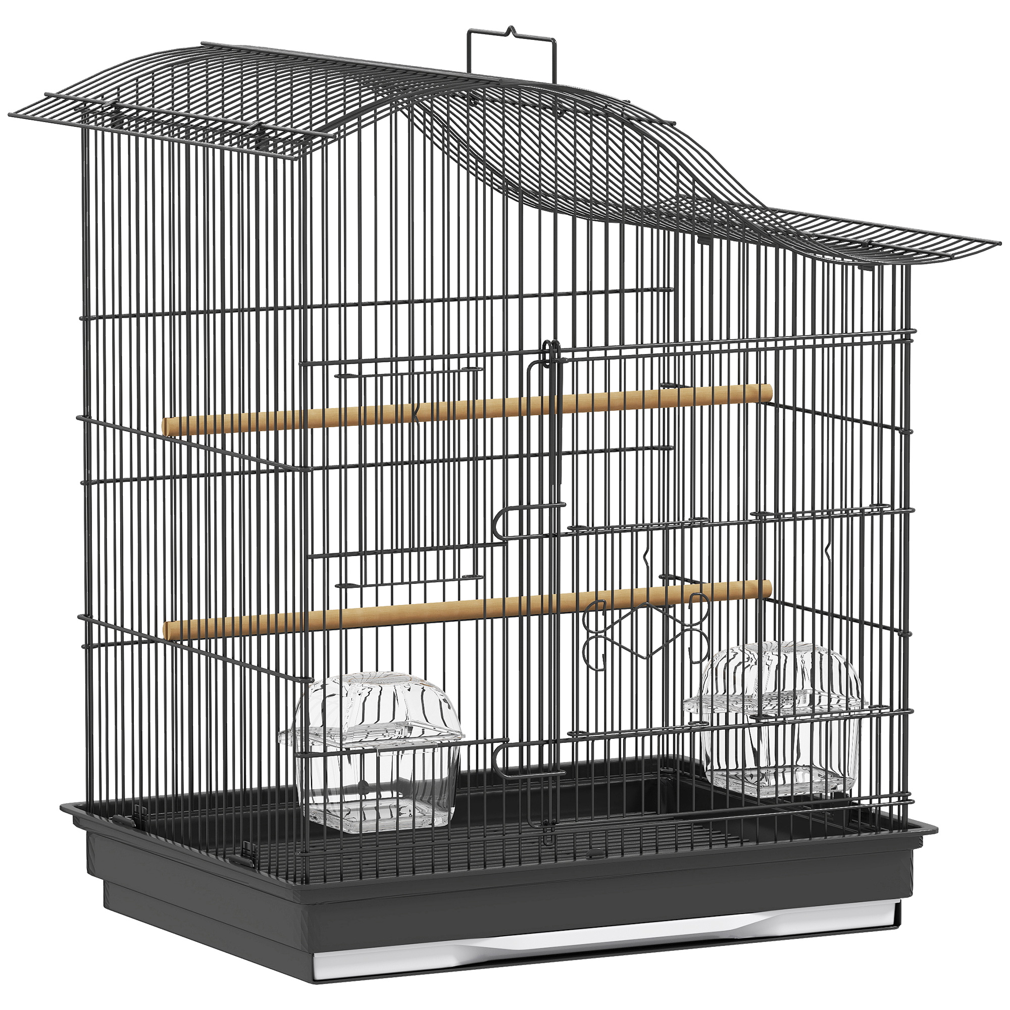 PawHut Colivie pentru Păsări cu 4 Uși, 2 Boluri, 2 Stinghii și Tavă Detasabilă, Colivie din Metal și Plastic, 47,5x36x54,5 cm, Negru | Aosom Romania