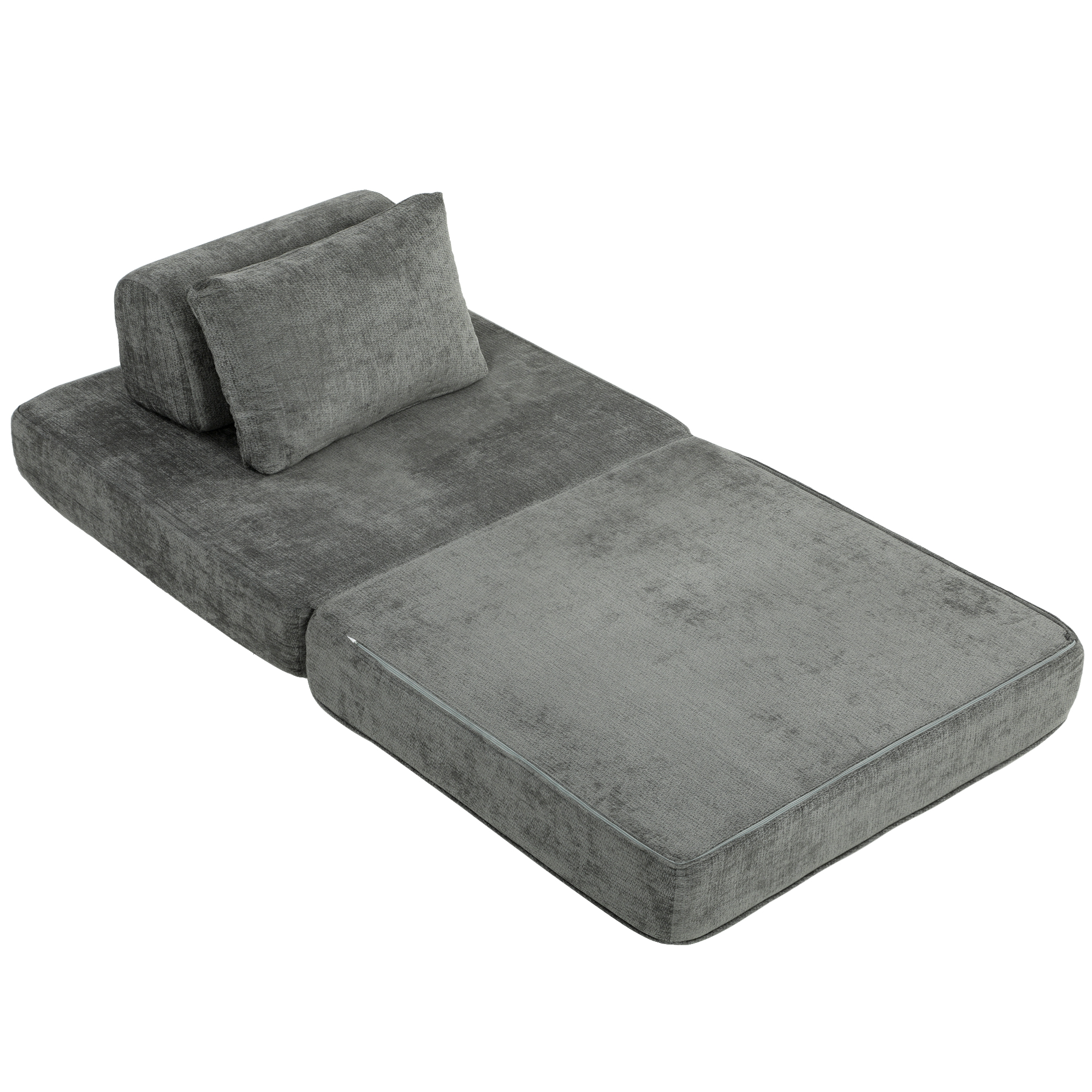 HOMCOM Canapé-lit pliant 2 en 1, chauffeuse 1 place, convertible en chenille, coussin épais, dossier et oreiller, gris