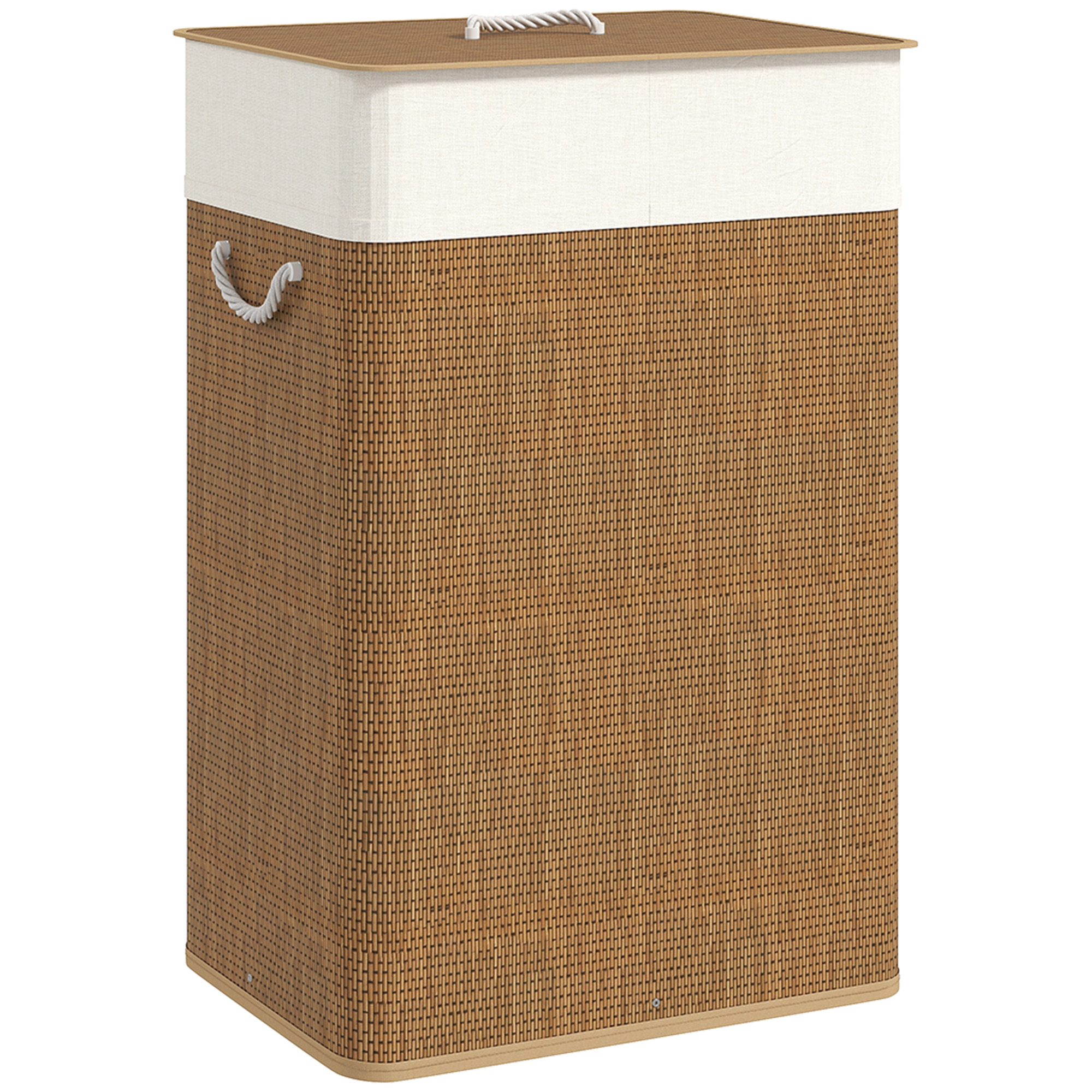 HOMCOM Bambus Wäschekorb mit Deckel 72 L Wäschesammler mit Seilgriffen, herausnehmbarer Wäschesack, Laundry Baskets Wäschesortierer für Waschküche Schlafzimmer Badezimmer Braun Aosom