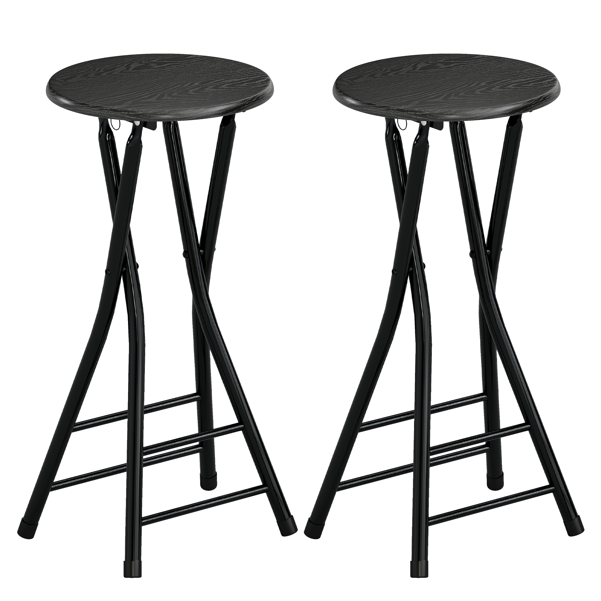 HOMCOM 2er-Set Klappbare Barhocker, Runde Barstühle mit Doppel-Fußstütze, Sitzhöhe 61 cm, Stahlgestell, für Küche, Wohnzimmer, Esszimmer, Schwarz Aosom